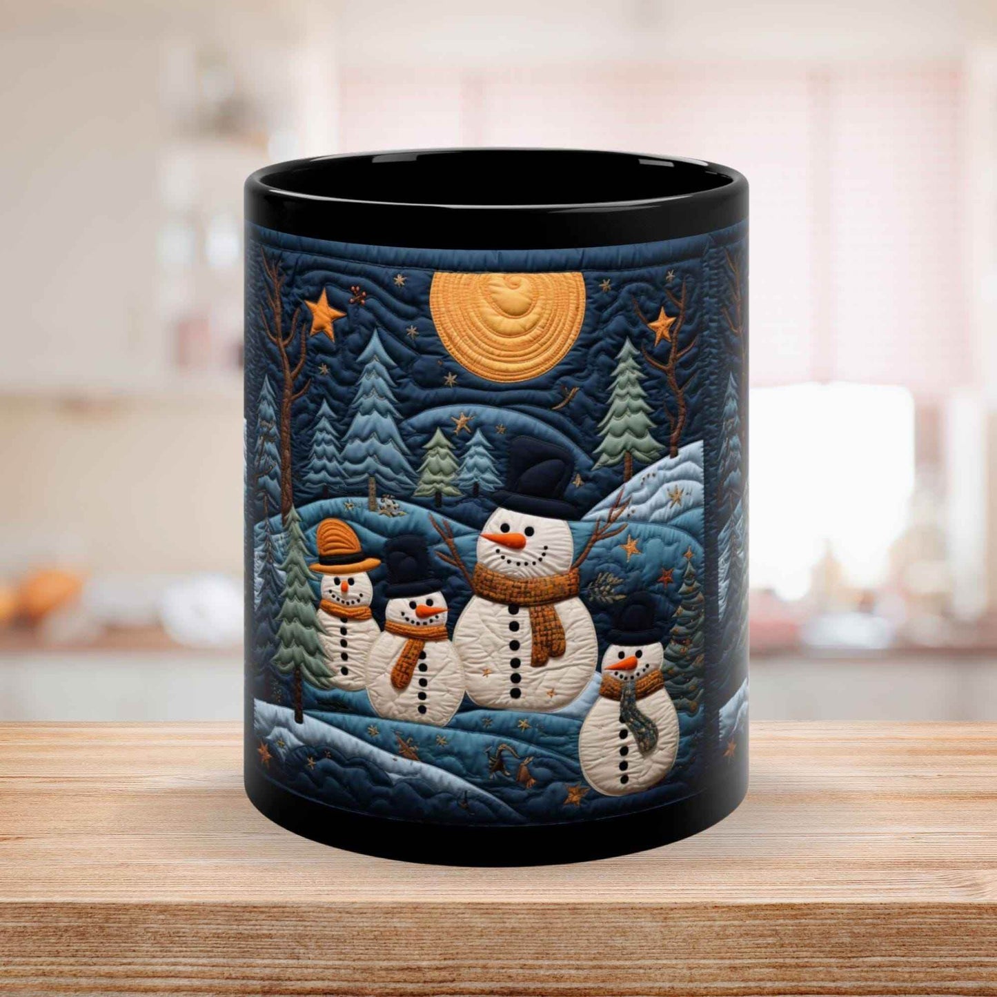 Celestial Black Mug – 11oz Winter Coffee Cup | Black Ceramic, Microwave Safe - timelessbohochic.com