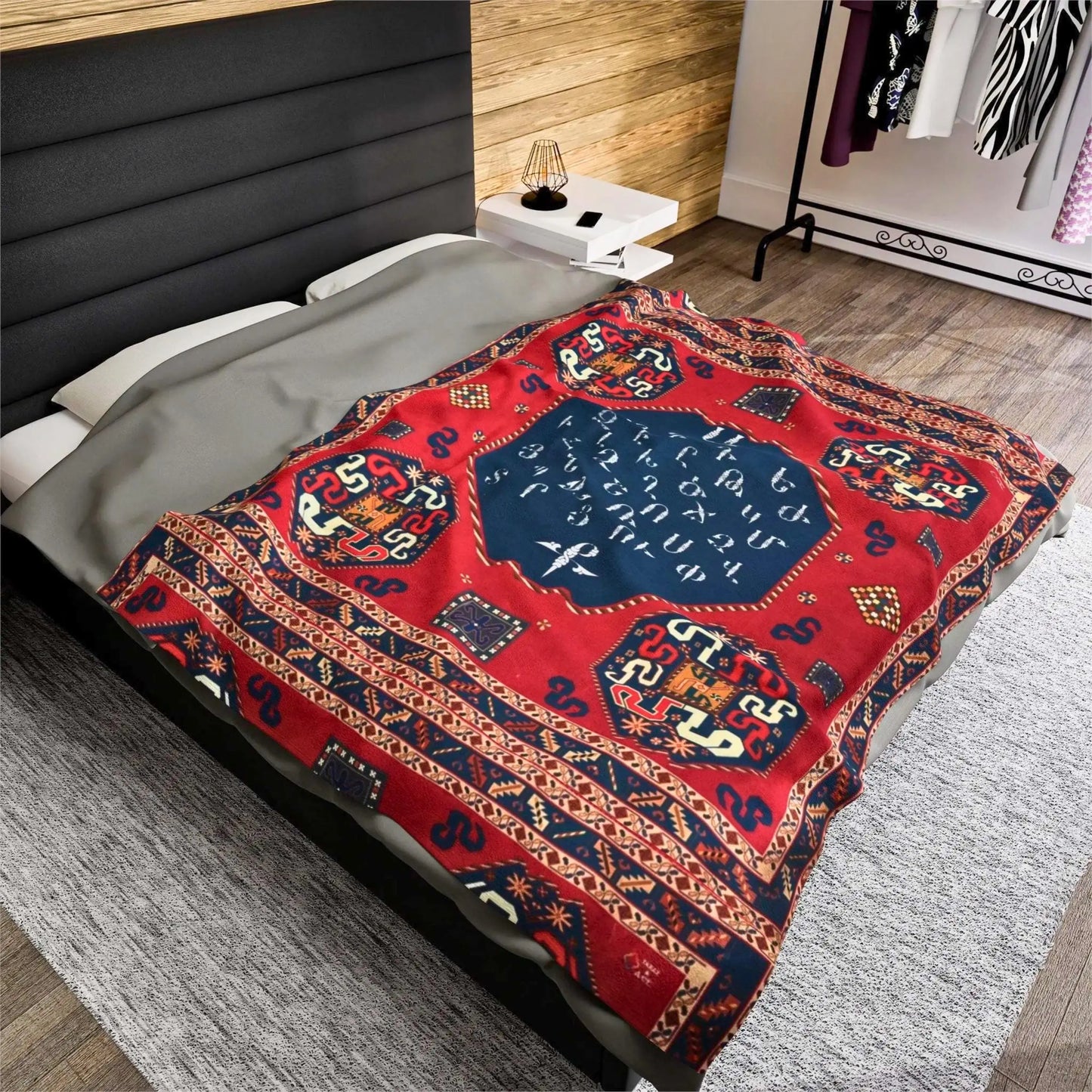 Armenian Alphabet Blanket – Boho Throw Blanket With Intricate Alphabet Pattern