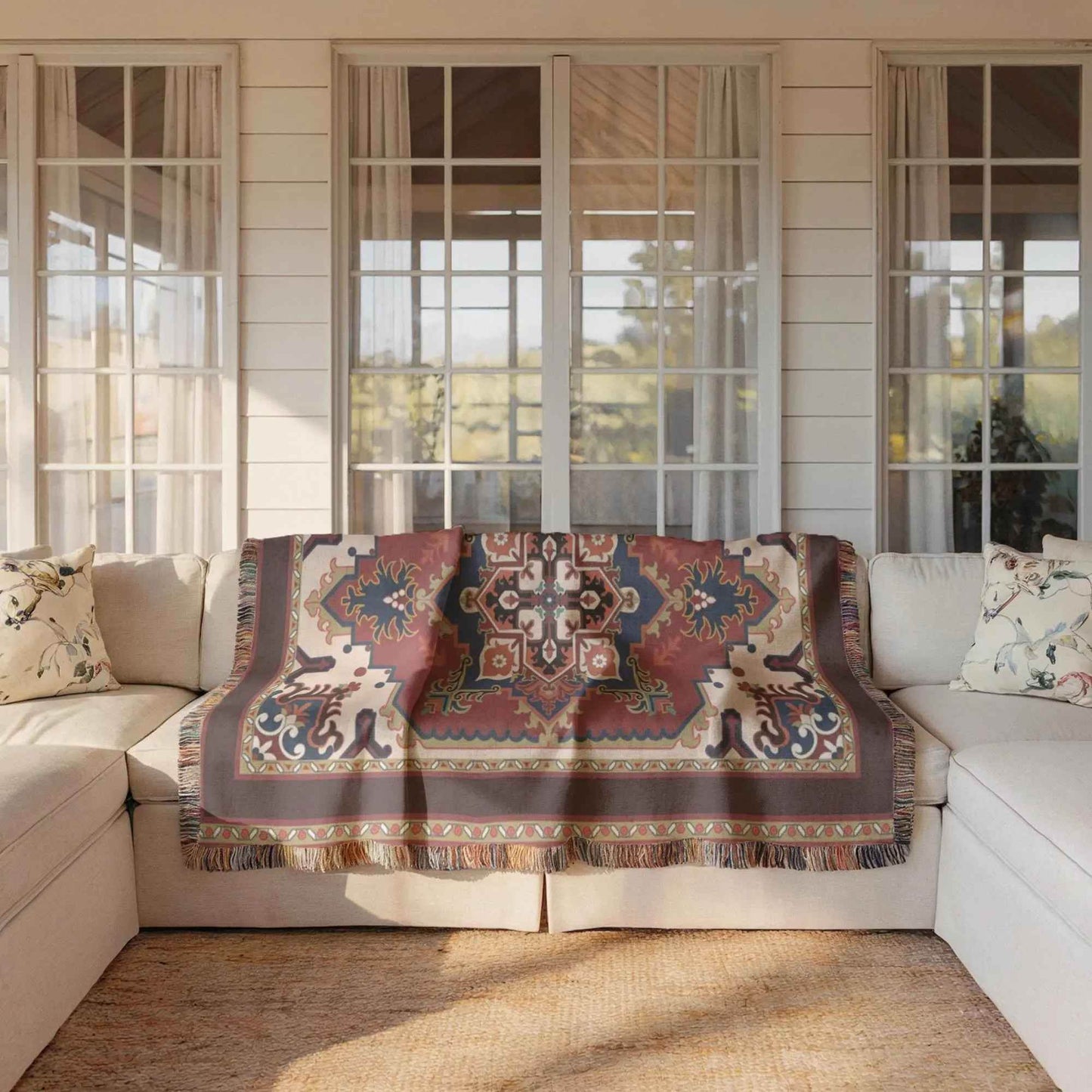Persian Rug Wall Hanging - Bohemian Wall Decor With Woven Cotton Art Accent - timelessbohochic.com