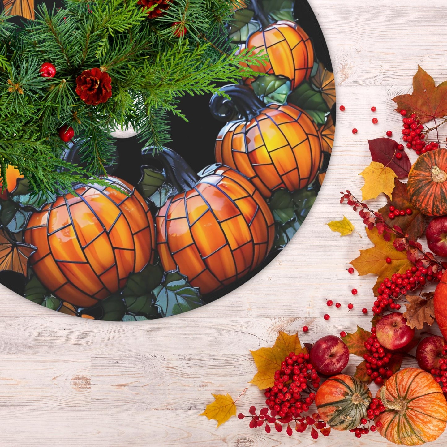 Thanksgiving Tree Skirt - Customizable Pumpkin Fleece Holiday Decor | Durable Fabric Seasonal Party Accessory