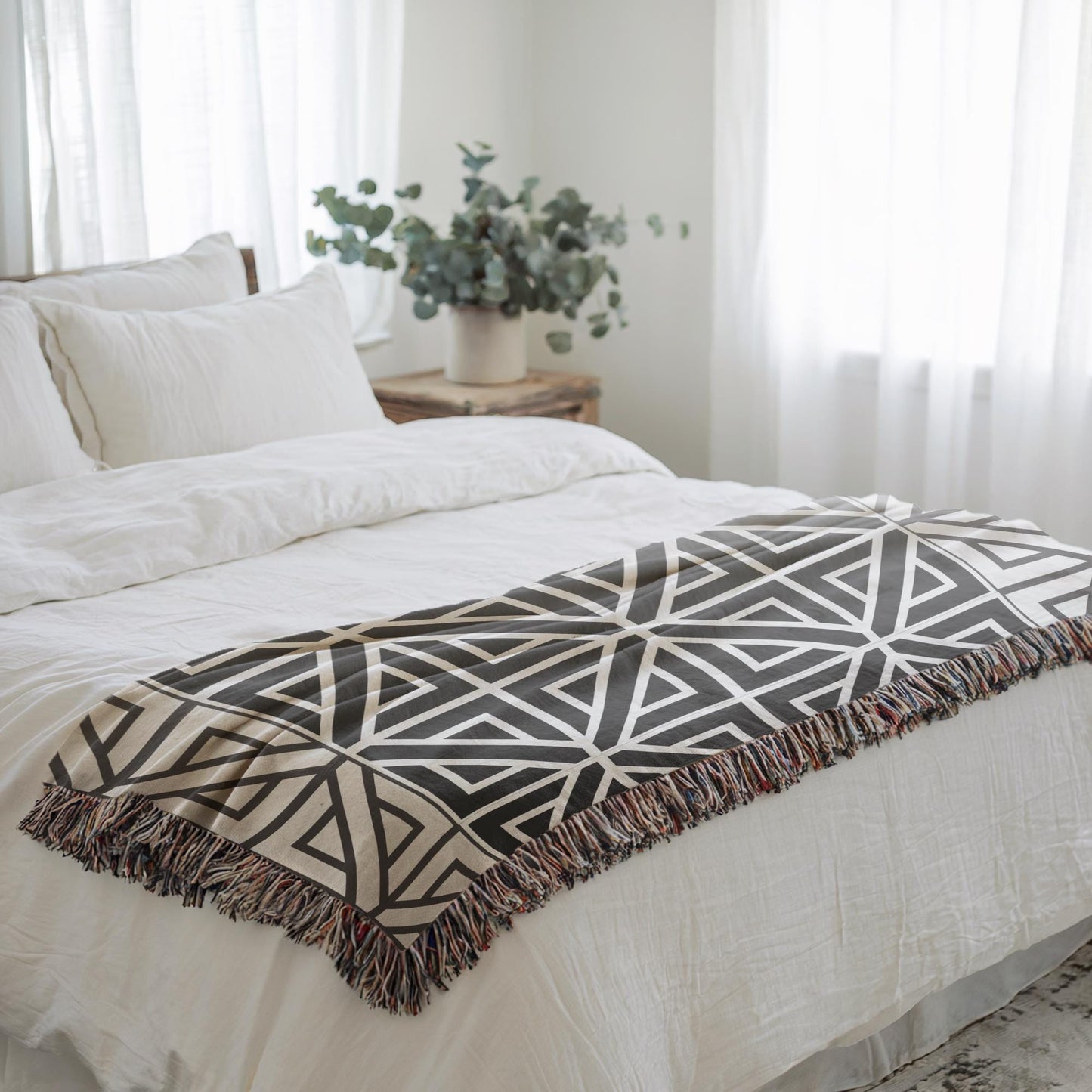 Cotton Woven Blanket – Turkish Quilt Bed With Colorful Fringed Edges, Queen Size