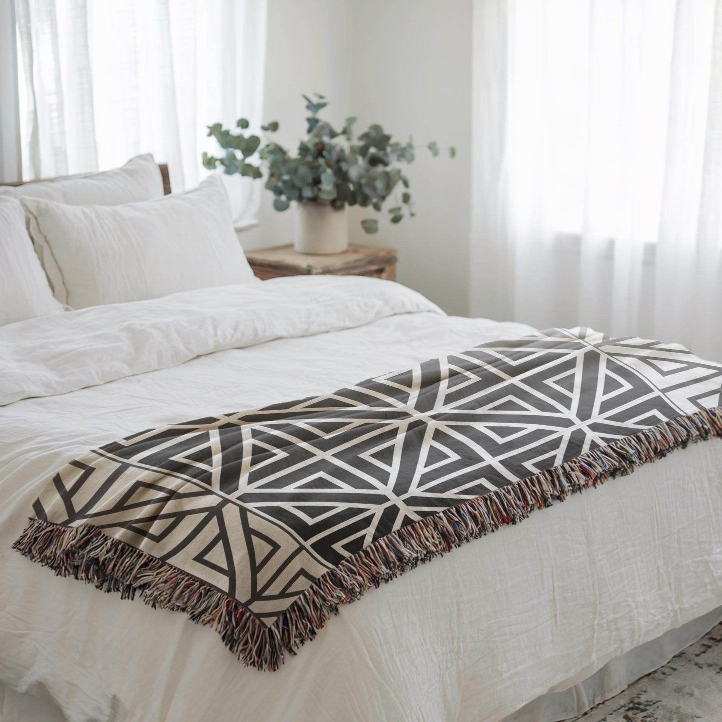Cotton Woven Blanket – Turkish Quilt Bed With Colorful Fringed Edges, Queen Size - timelessbohochic.com