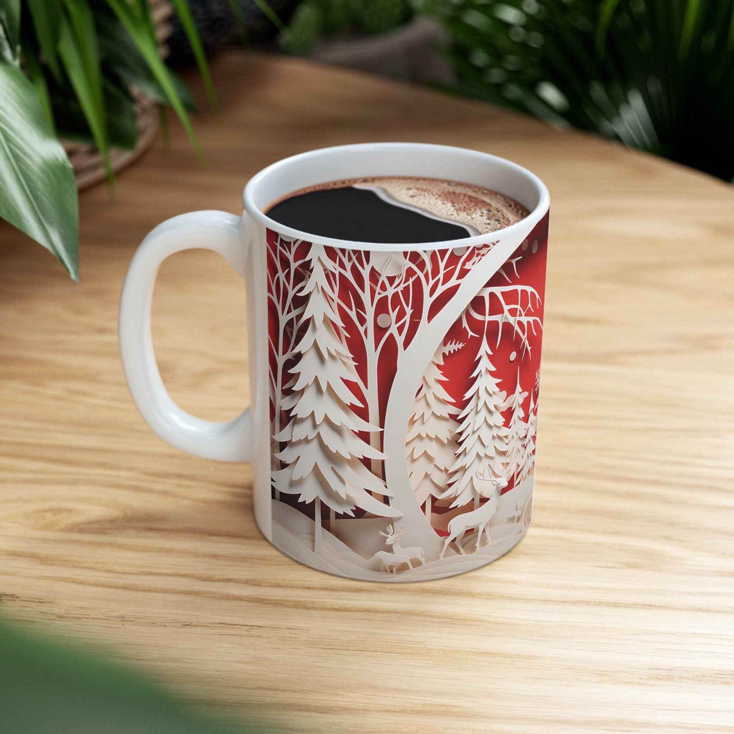 Christmas Coffee Mug - Red and White Holiday Drinkware, 11 oz Ceramic Cup - timelessbohochic.com