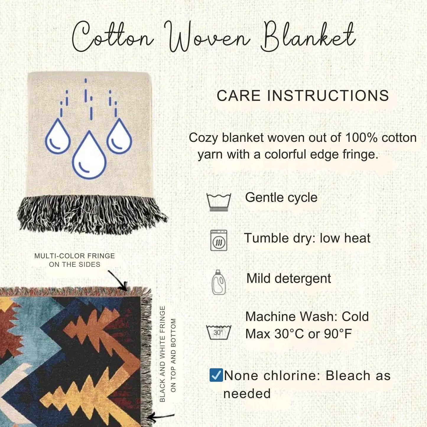 Cotton Blanket - Boho Camping Mat | Geometric Woven Throw | Lightweight Outdoor Coverlet - timelessbohochic.com