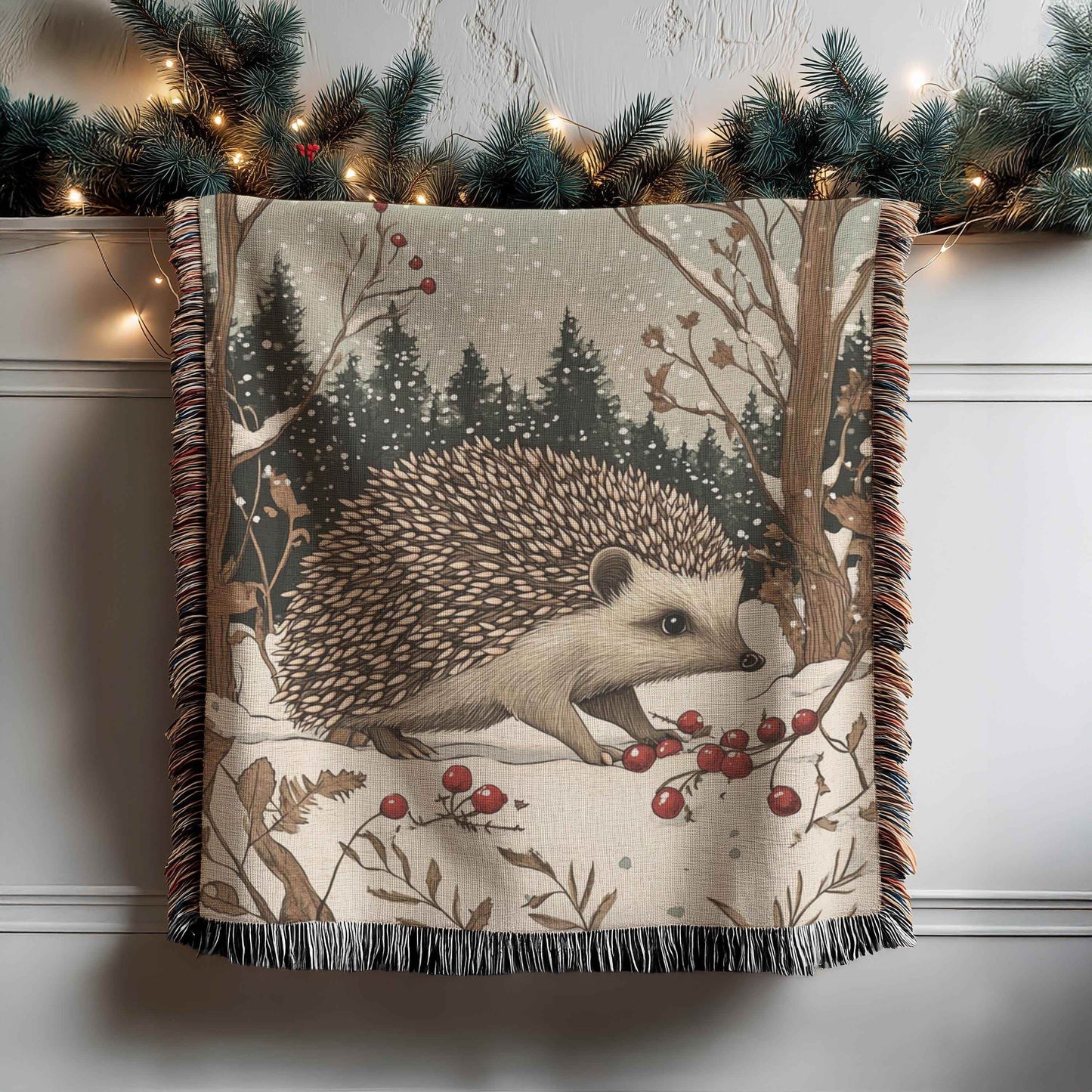Hedgehog Wall Decor - Cozy Cotton Blanket With Woodland Creature Tapestry - timelessbohochic.com