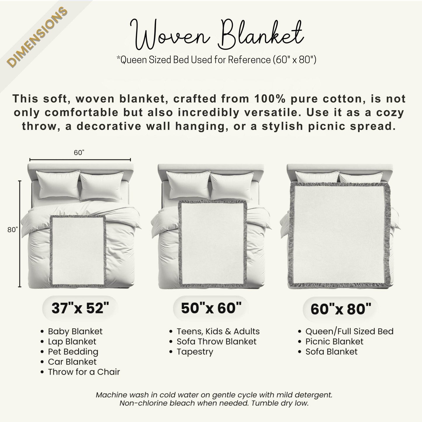 Woven Cotton Blanket - Modern MCM Blue Rust Brown Throw with Colorful Fringed Edges - timelessbohochic.com