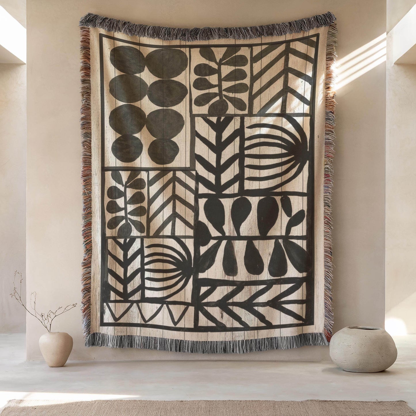 Floral Pillow - Geometric Wall Tapestry-Inspired Botanical Decor Woven Throw Cushion for Rustic Charm - timelessbohochic.com