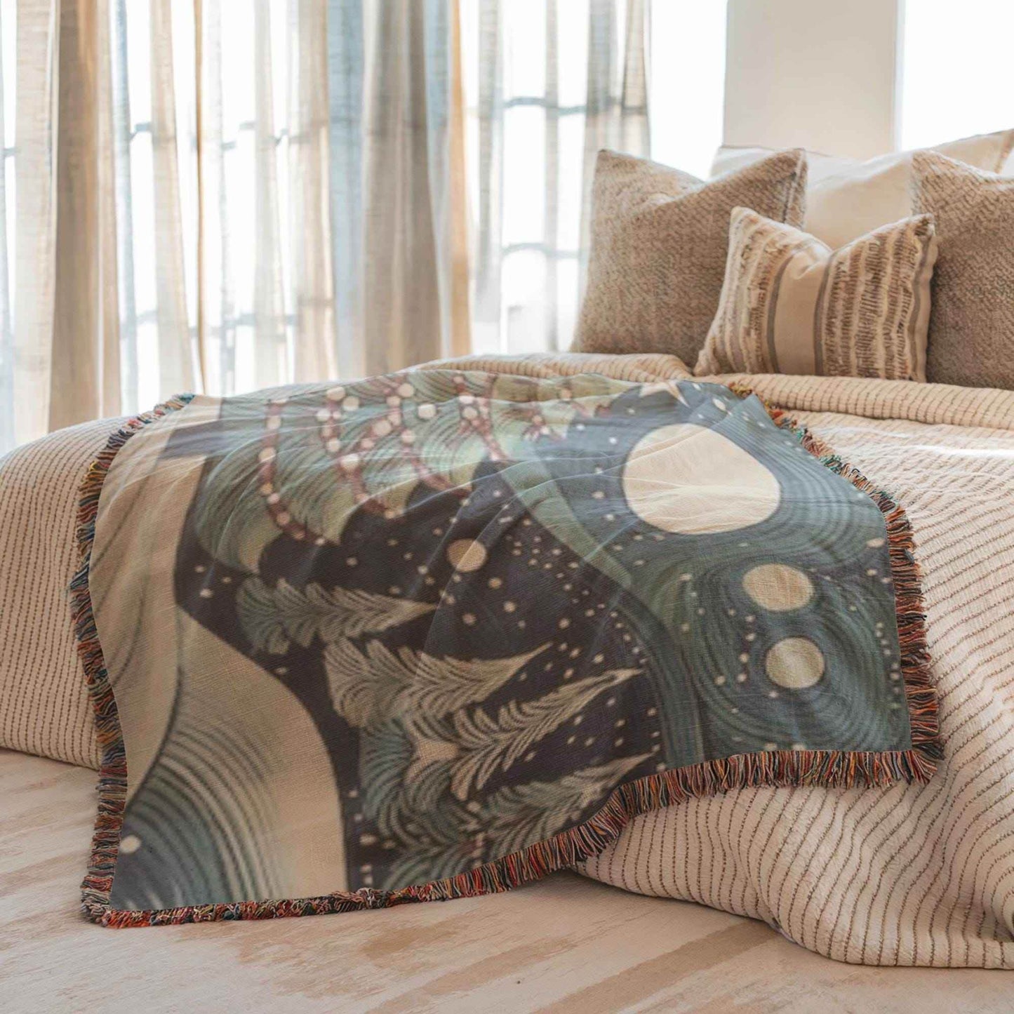Festive Forest Blanket - Handwoven Cotton Throw With Christmas Tree Design | Cozy Winter Nights - timelessbohochic.com