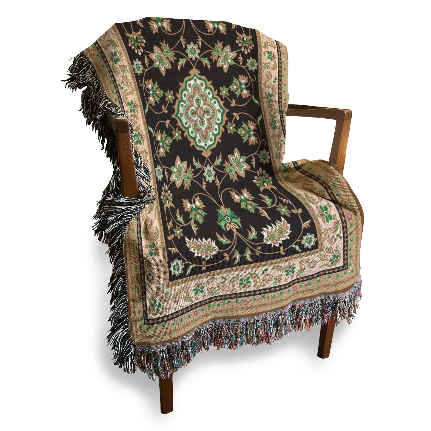 Turkish Rug Throw – Soft Cotton Kilim Blanket With Colorful Fringed Edges