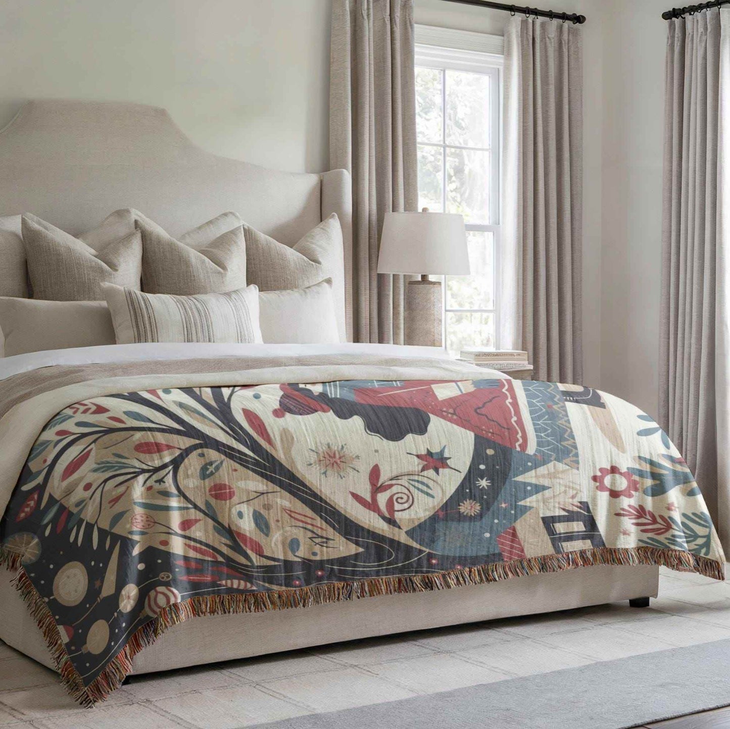 Cozy Cotton Blanket – Holiday Bedding With Winter Village Throw & Folk Art Design - timelessbohochic.com