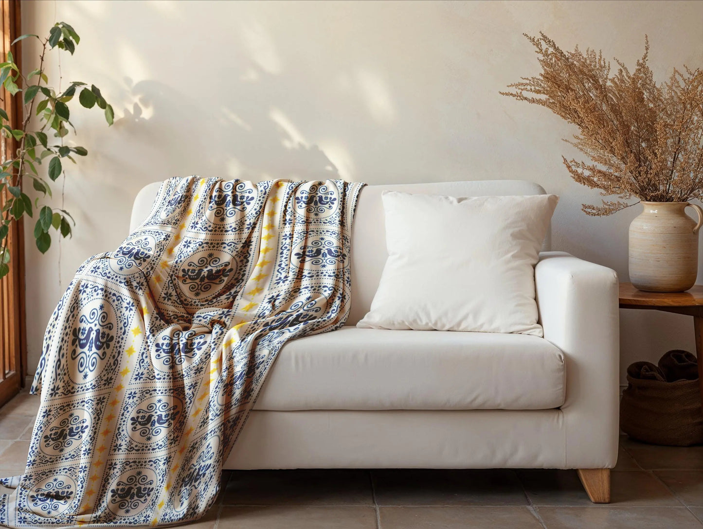 Velveteen Couch Throw – Romantic Soft Blanket with Blue Dove & Star Pattern Bedding