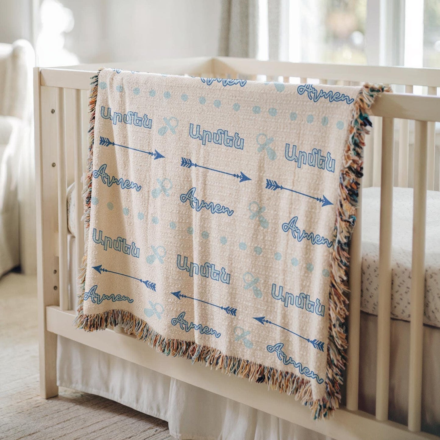 Personalized Baby Blanket - Cotton Crib Coverlet | Soft Newborn Throw Gift