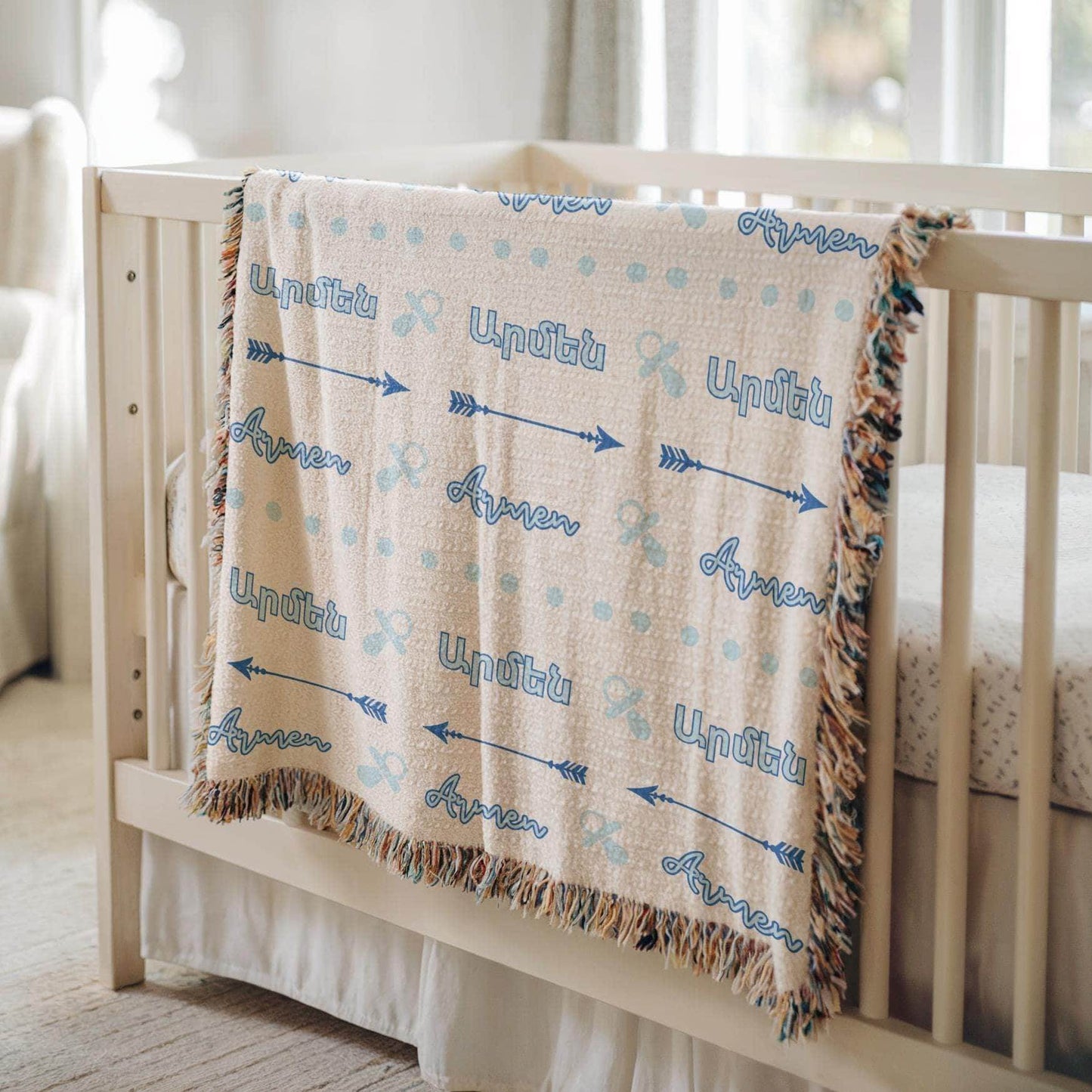Personalized Baby Blanket - Cotton Crib Coverlet | Soft Newborn Throw Gift - timelessbohochic.com