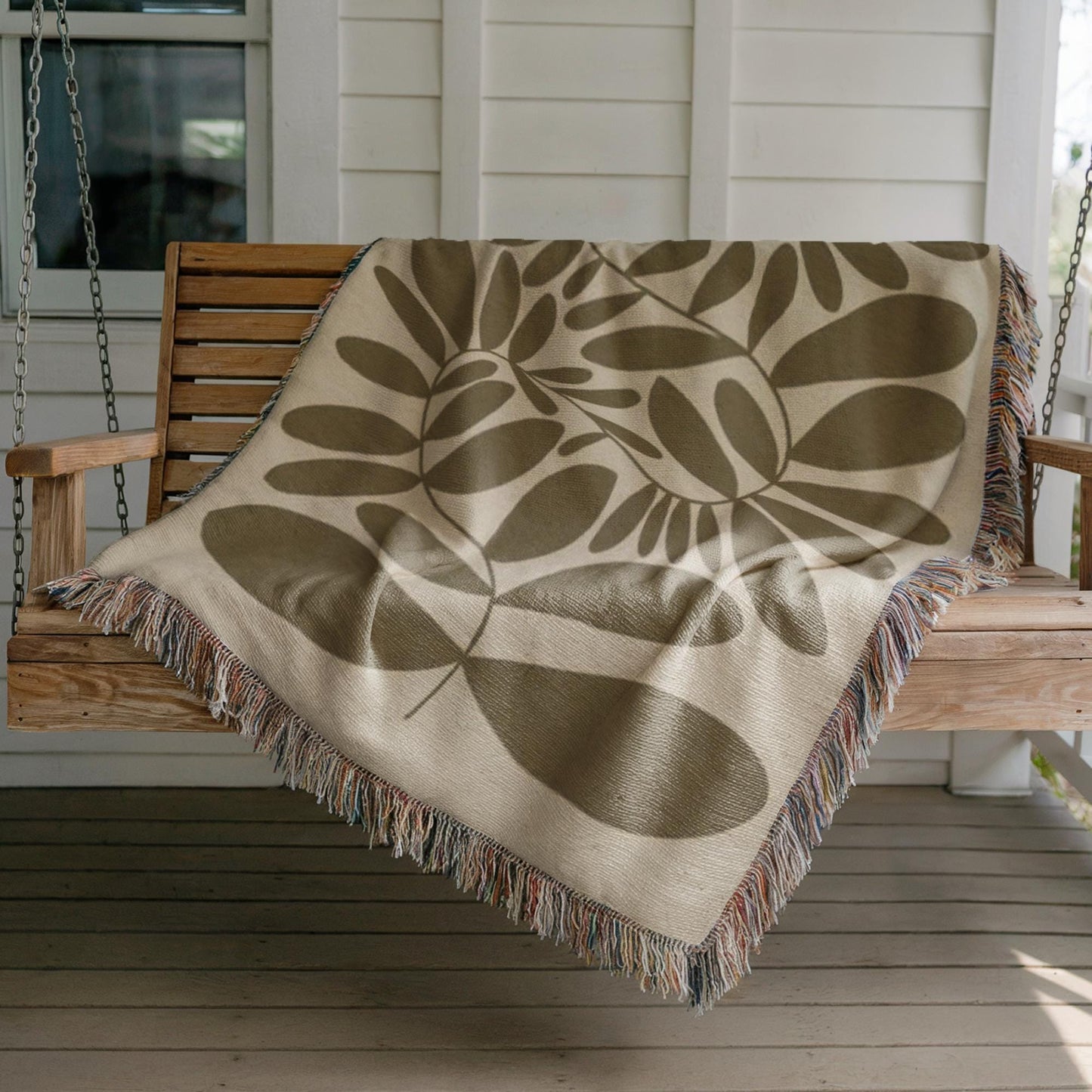 Woven Throw Blanket – Cozy Cotton Patio Blanket with Fringed Edge for Garden