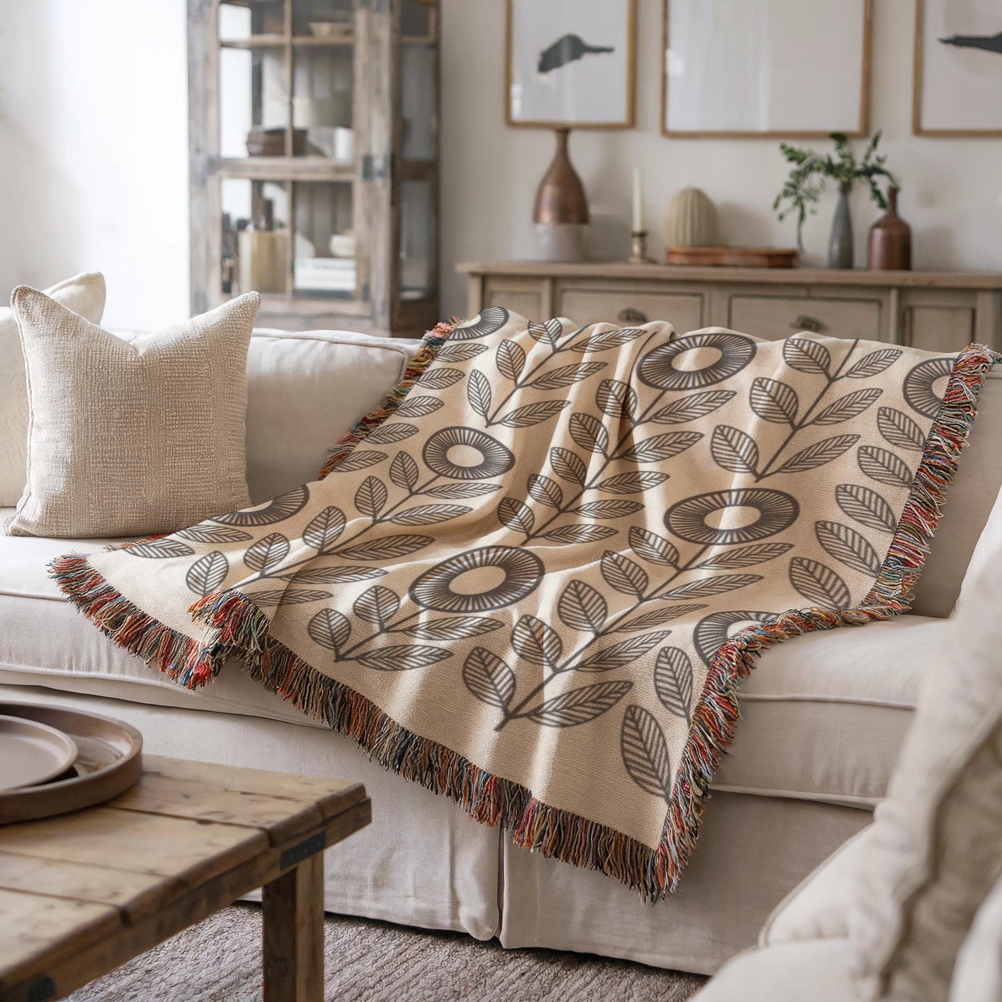 Modern Throw Blanket Set – Geometric Cotton Throw with Accent Pillow Set