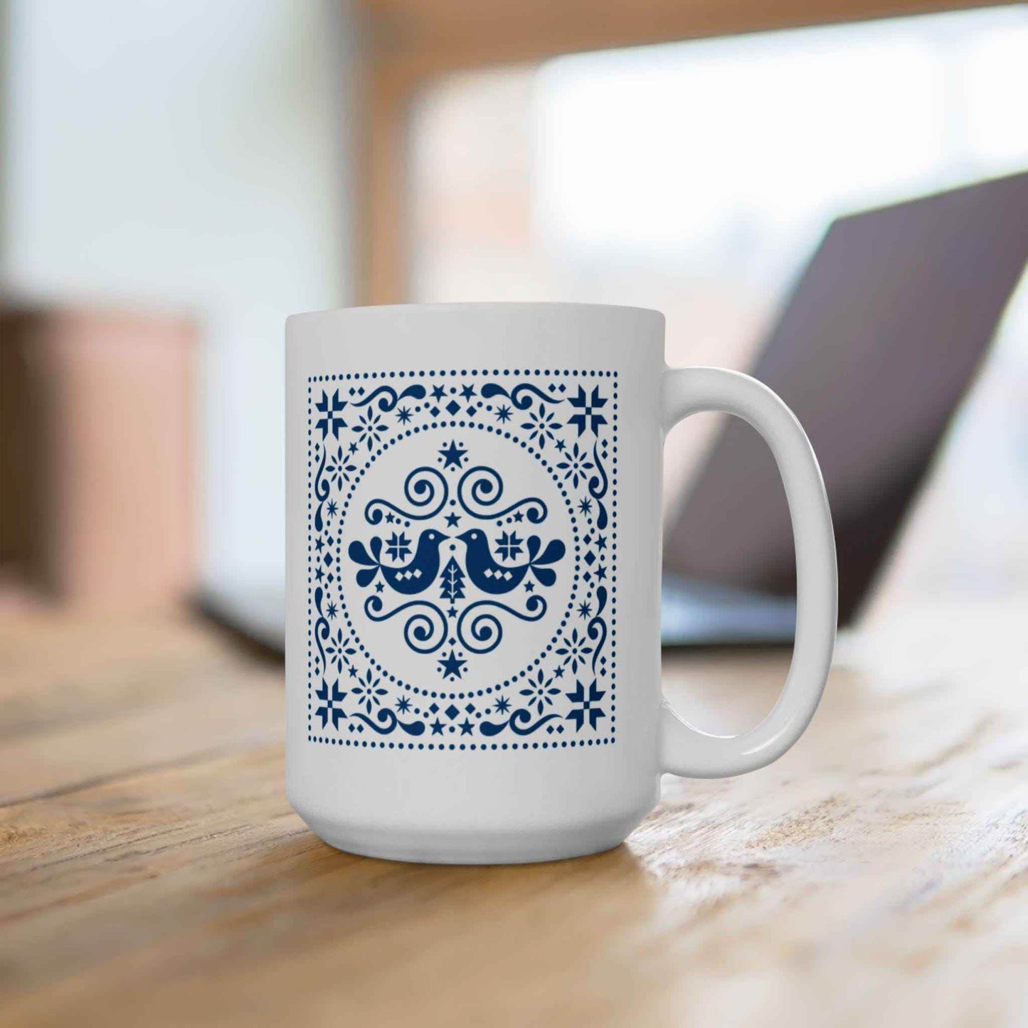 Personalized Ceramic Mug – Scandinavian Style Mug with Swedish Birds Design - timelessbohochic.com