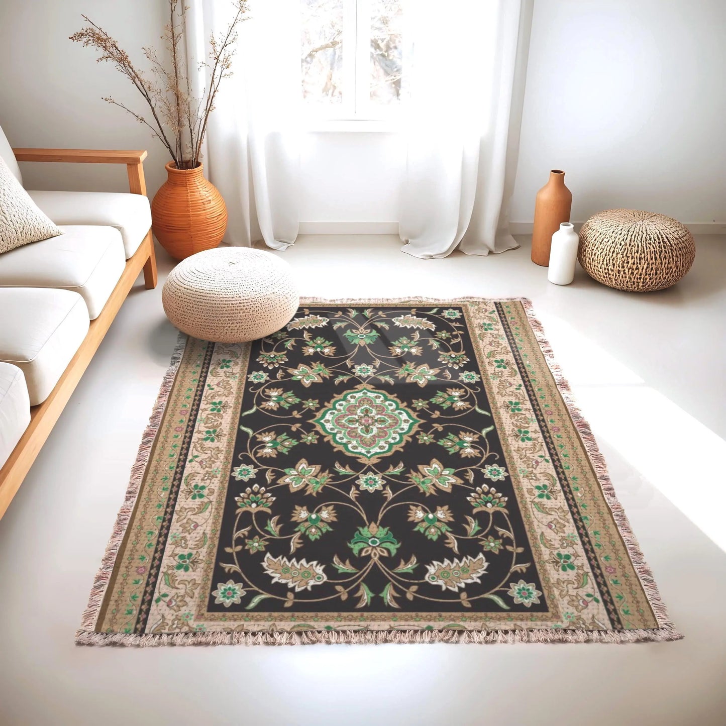 Turkish Rug Throw – Soft Cotton Kilim Blanket With Colorful Fringed Edges
