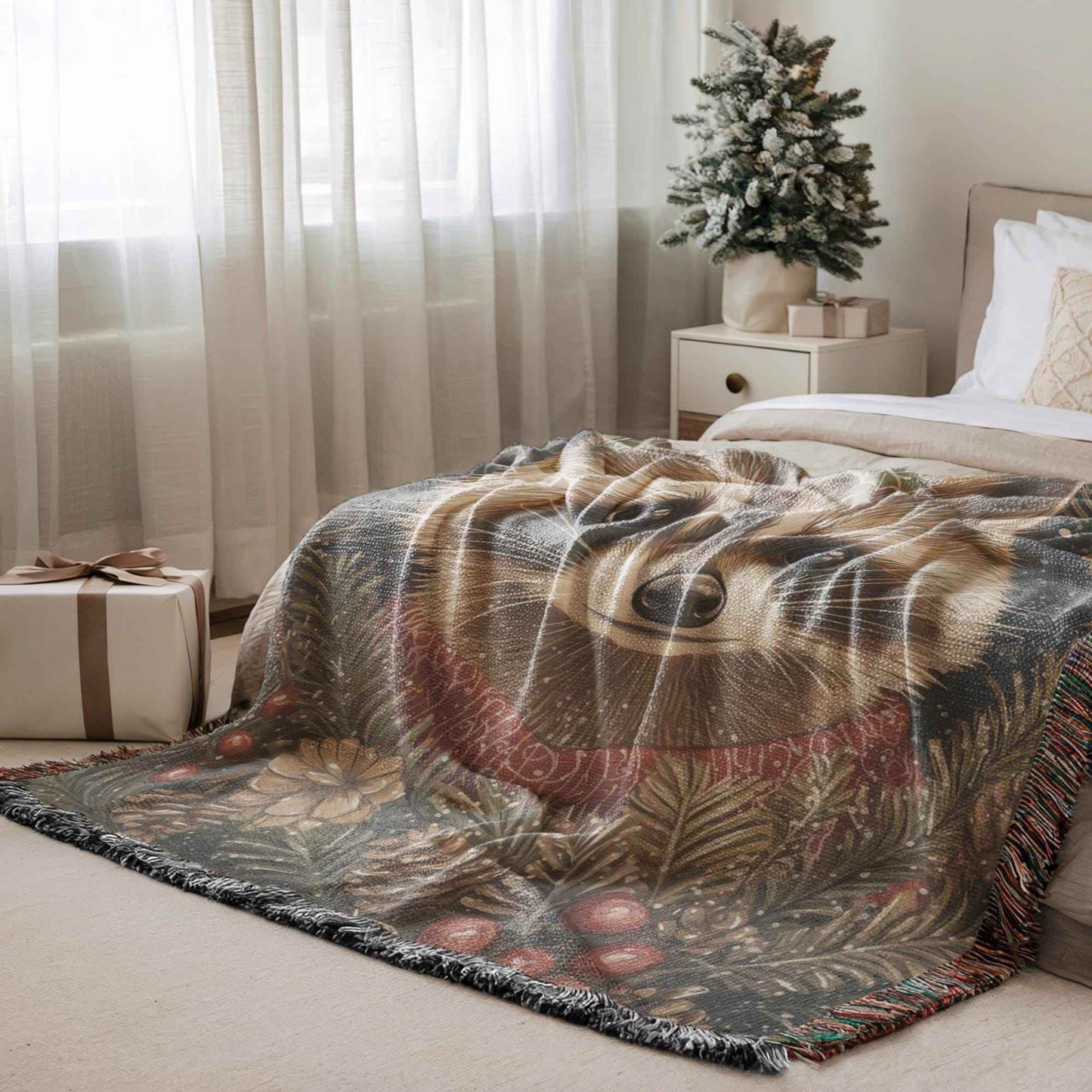 Racoon Blanket - Cozy Cotton Throw with Woodland Animal Design | Festive Home Decor - timelessbohochic.com