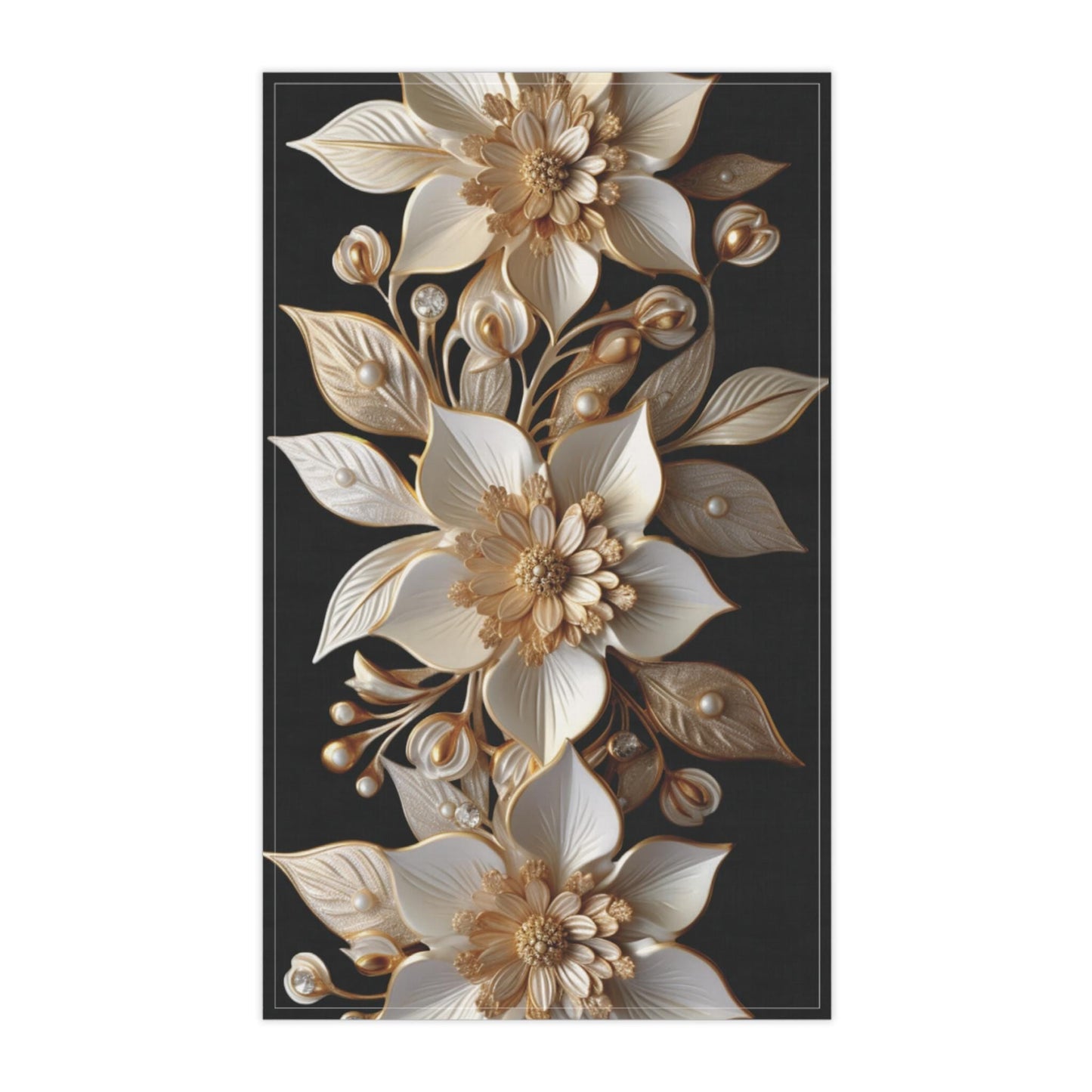 Poinsettia Tea Towel - Elegant White Gold Christmas Kitchen Decor & Holiday Gift