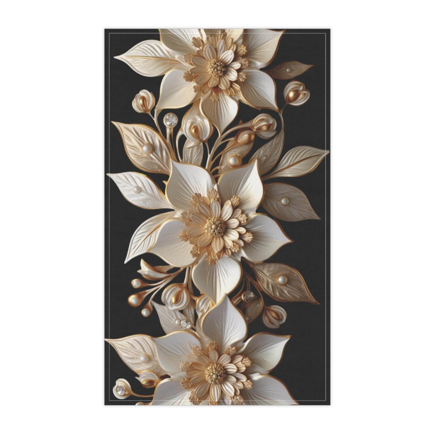 Poinsettia Tea Towel - Elegant White Gold Christmas Kitchen Decor & Holiday Gift - timelessbohochic.com