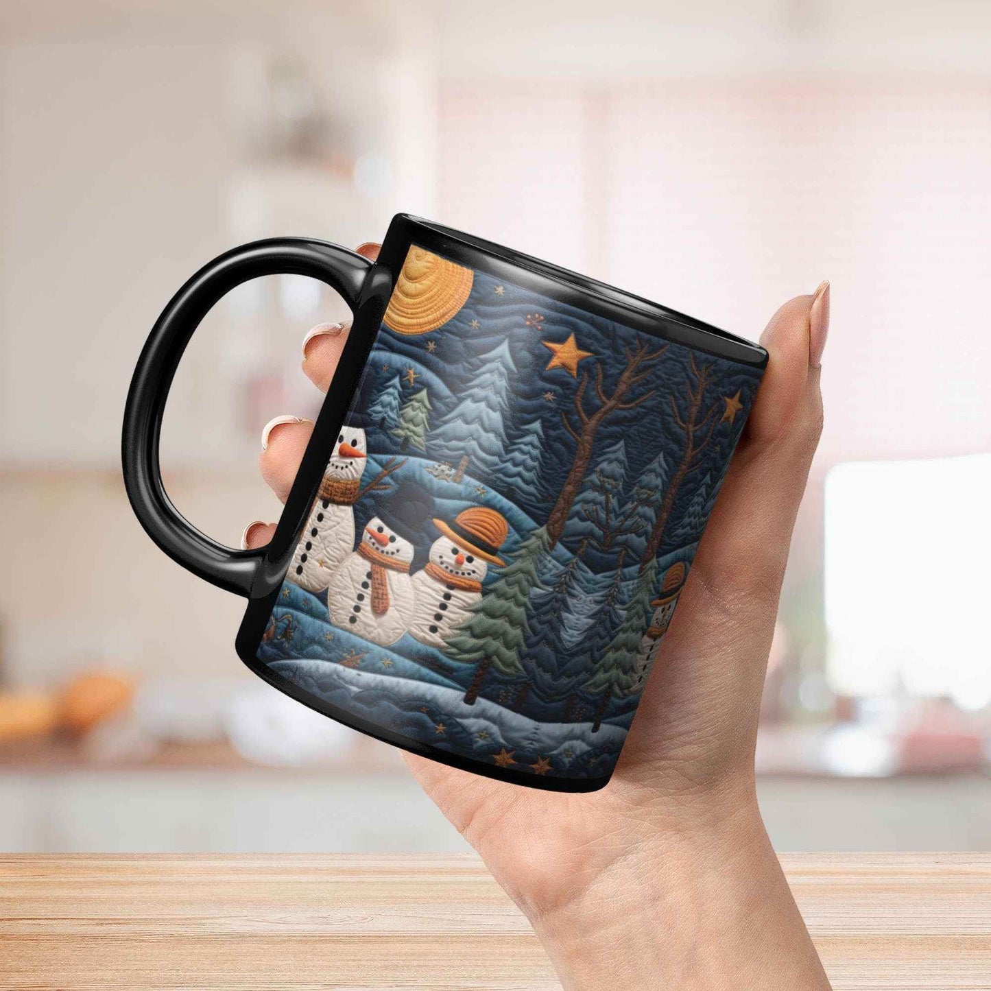 Celestial Black Mug – 11oz Winter Coffee Cup | Black Ceramic, Microwave Safe - timelessbohochic.com