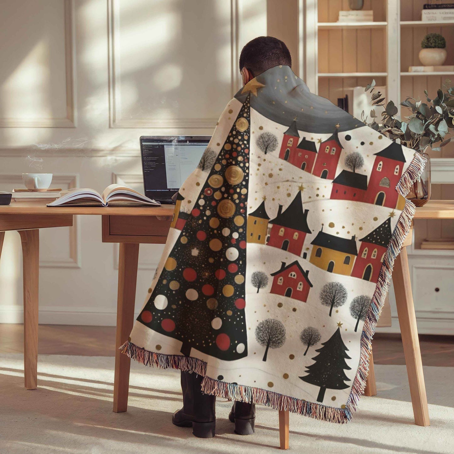 Christmas Village Tapestry - Cozy Cotton Blanket with Festive Wall Decor Accent - timelessbohochic.com