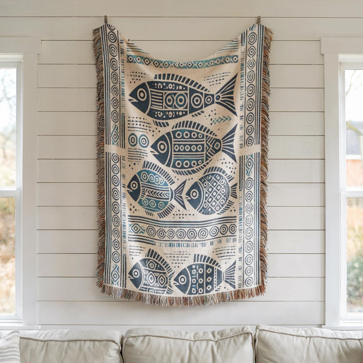 School Of Fish Tapestry – Ethnic Cotton Throw Blanket | Nautical Home Decor