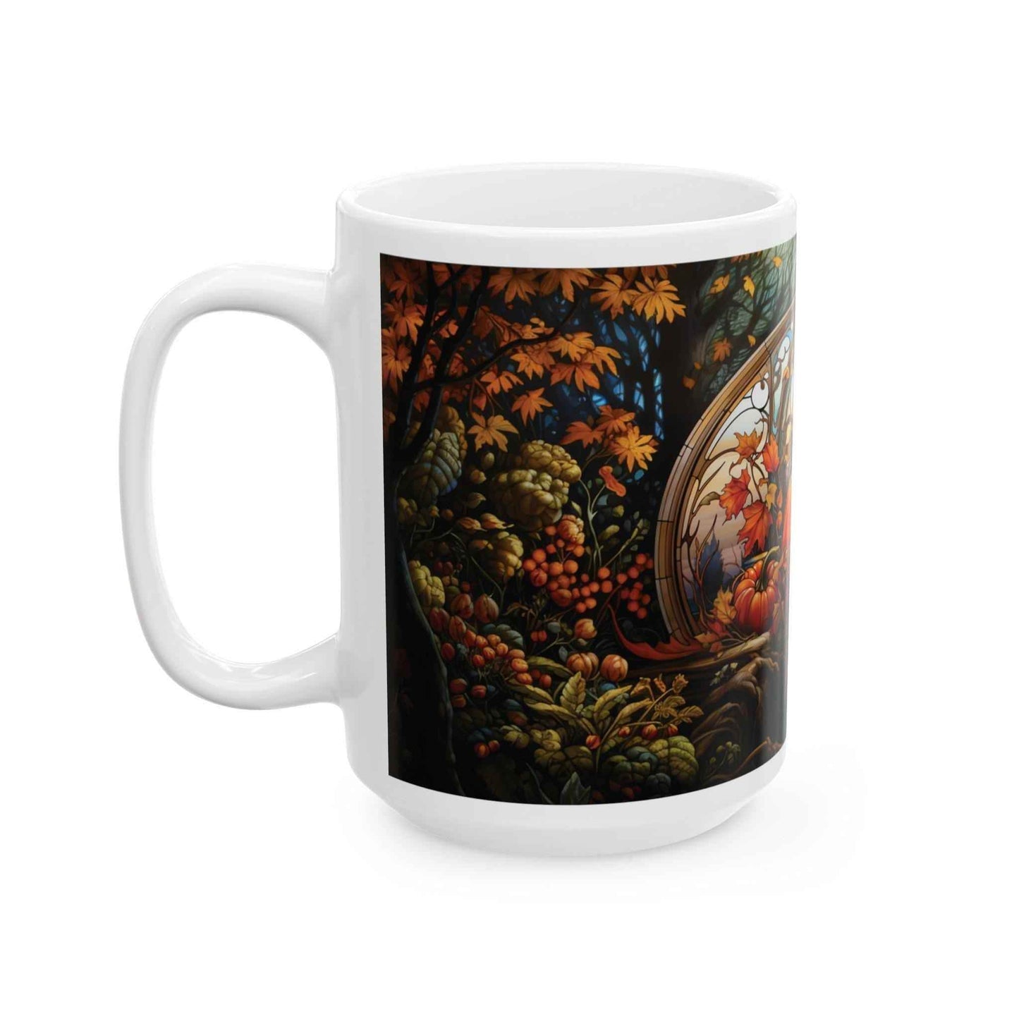 Fall Pumpkin Mug - Personalized Ceramic Mug With Stained Glass Design, 11oz - timelessbohochic.com