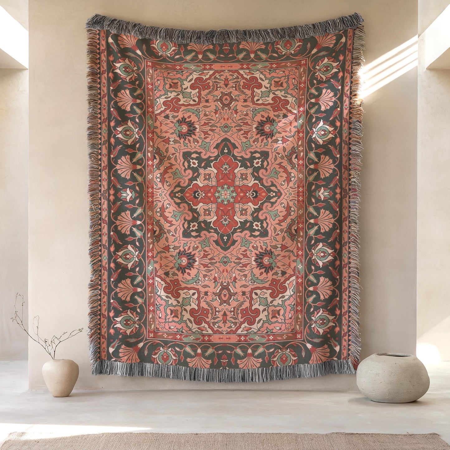Cotton Wall Hanging – Turkish Rug Tapestry with Anatolian Carpet Design | Boho Home Decor