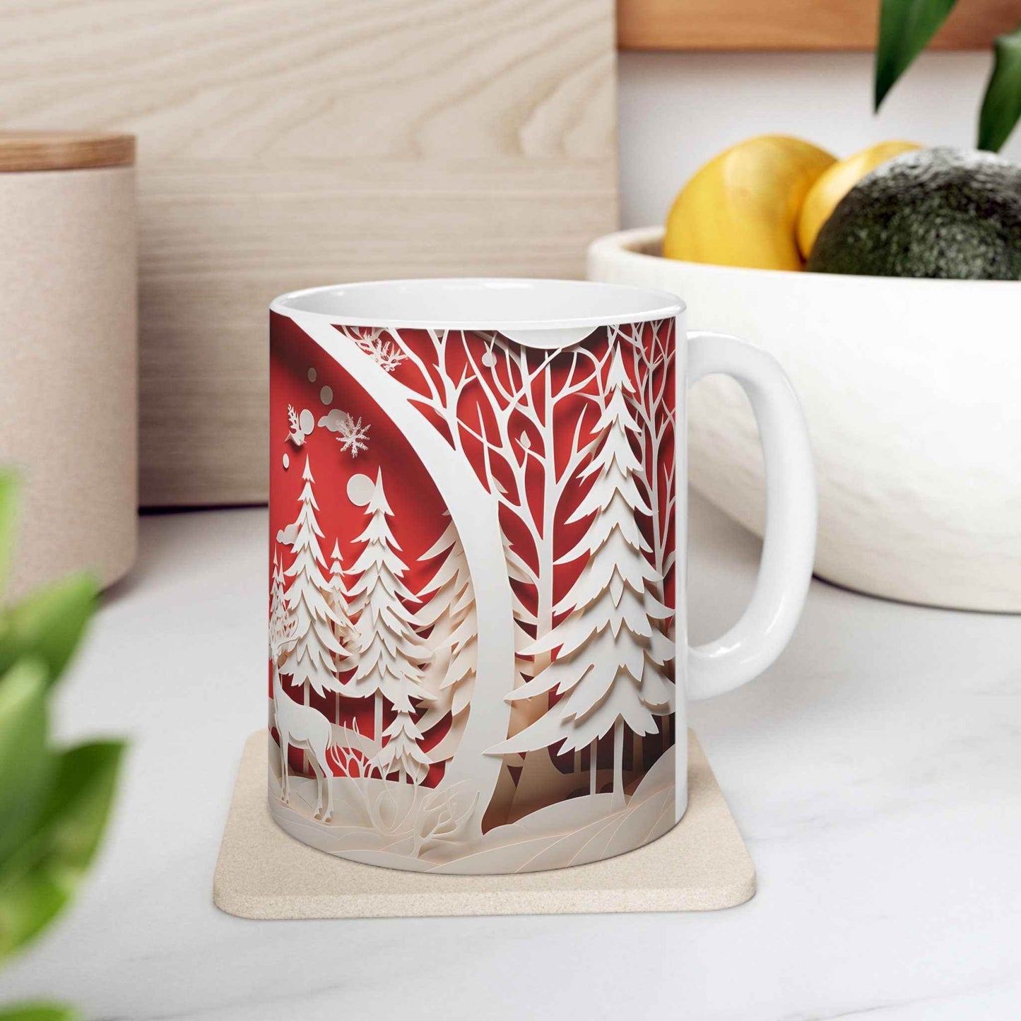 Christmas Coffee Mug - Red and White Holiday Drinkware, 11 oz Ceramic Cup - timelessbohochic.com