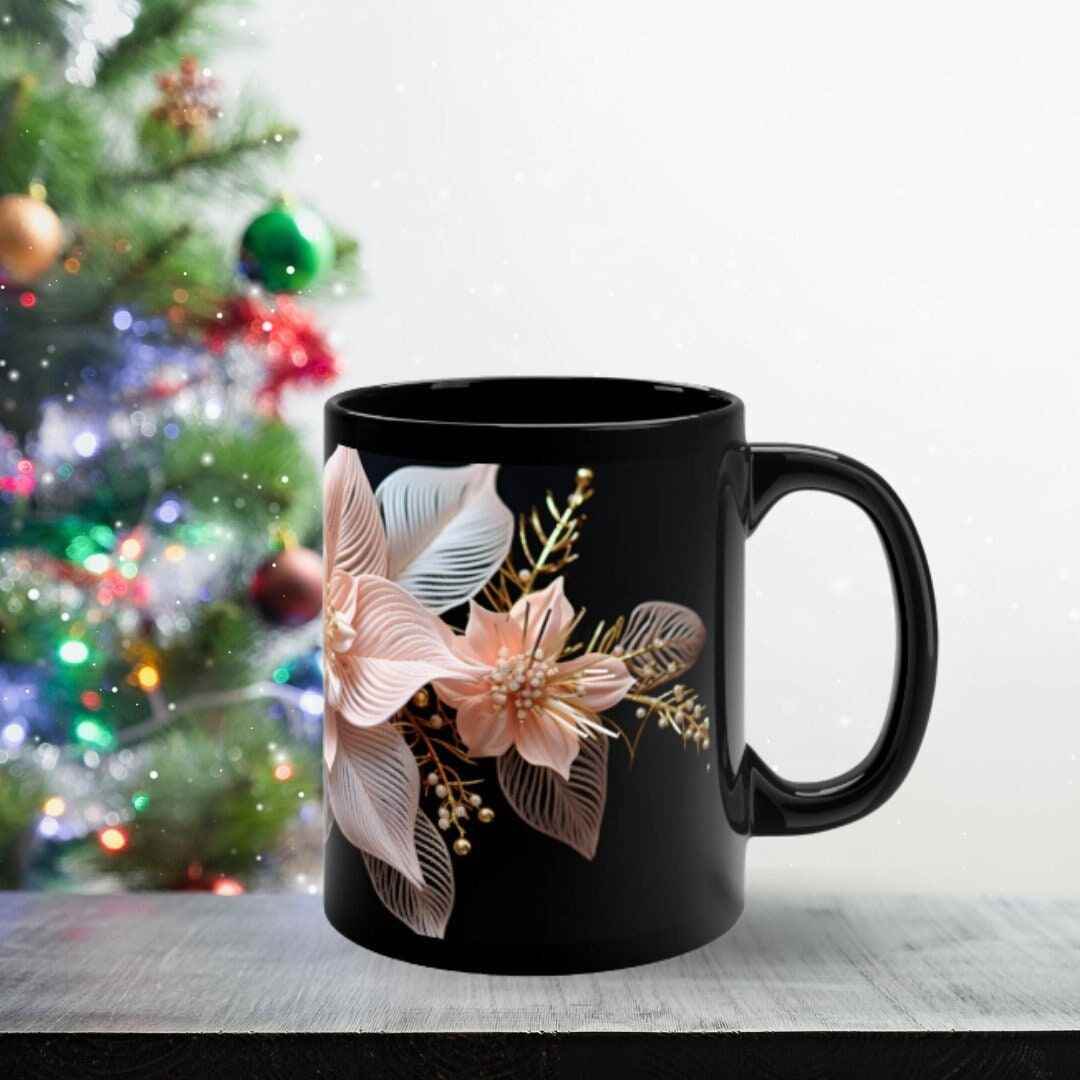 Festive Pink Poinsettia Mug – Ceramic Holiday Coffee Cup for Cozy Winter Drinks - timelessbohochic.com