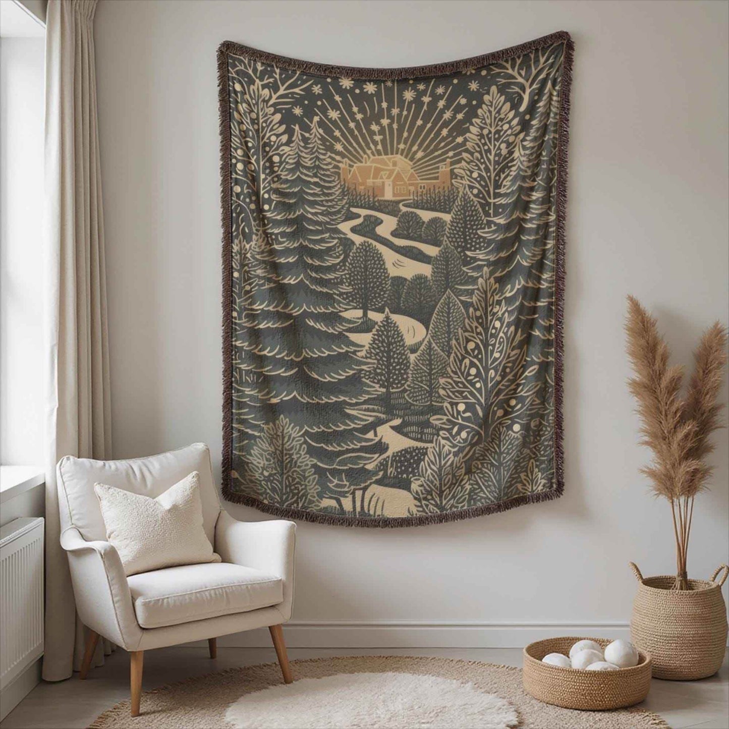 Christmas Trees Tapestry - Festive Season Gift | Cozy Cabin Decor, Woven Cotton Throw - timelessbohochic.com