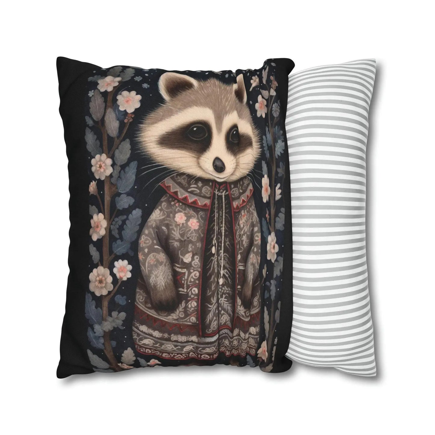 Folk Art Pillow – Nordic Decor Double-Sided Cover with Woodland Animal Design