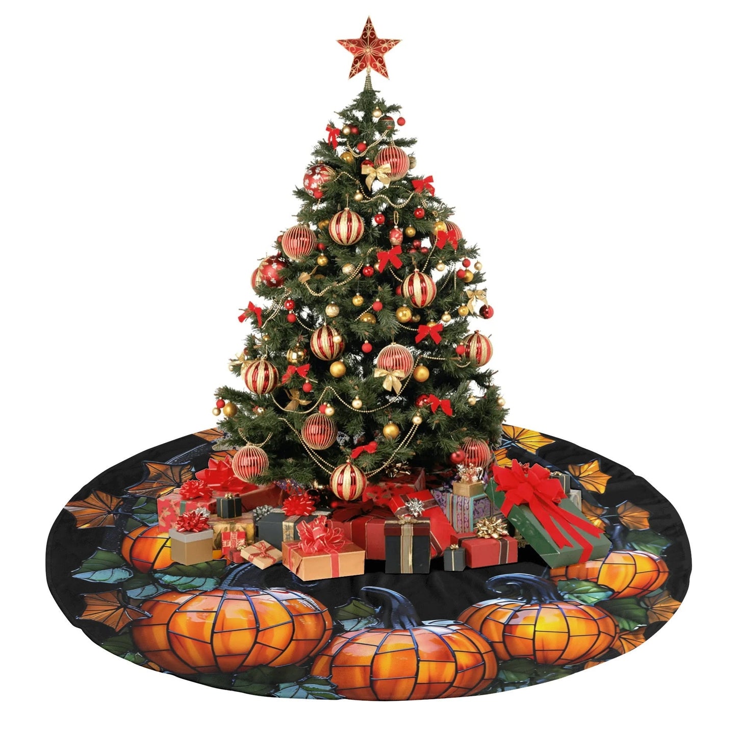 Thanksgiving Tree Skirt - Customizable Pumpkin Fleece Holiday Decor | Durable Fabric Seasonal Party Accessory