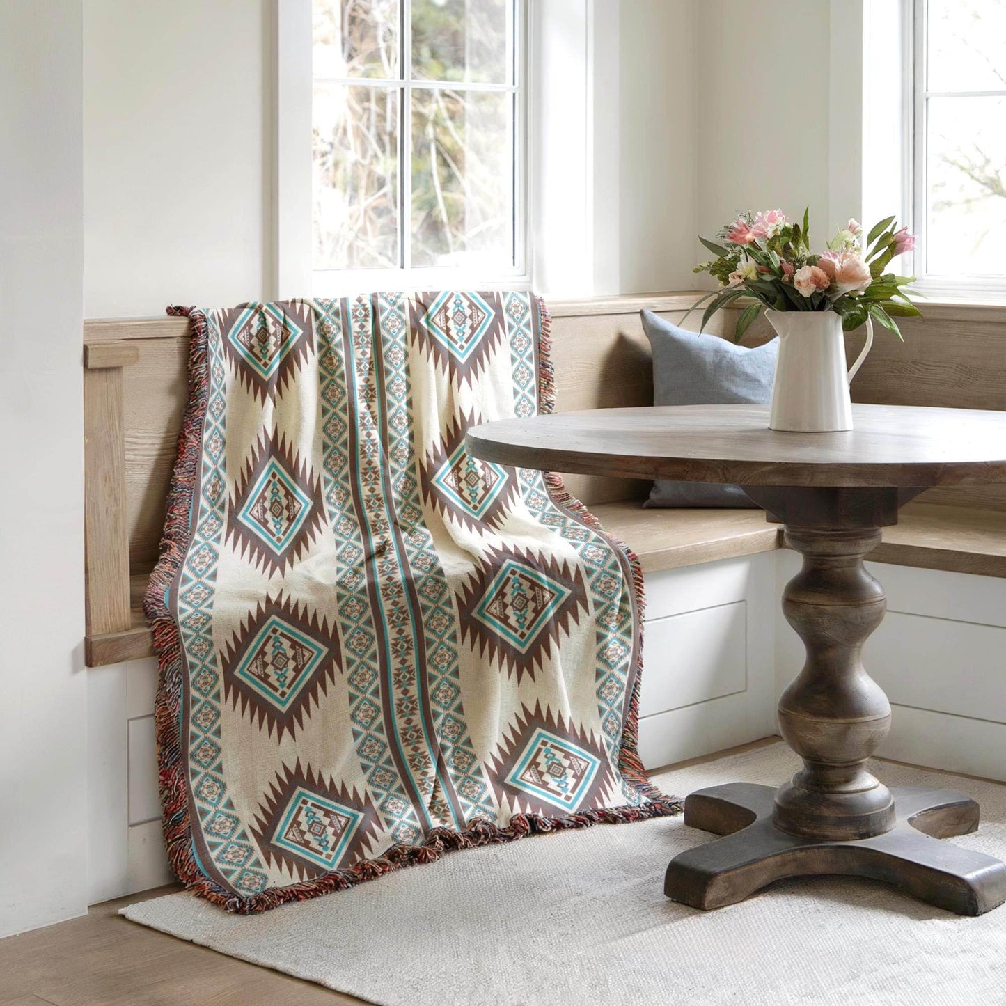Woven Ikat Blanket - Tribal Bed Throw | Boho Chic Bedding, Colorful Fringed Cotton - timelessbohochic.com
