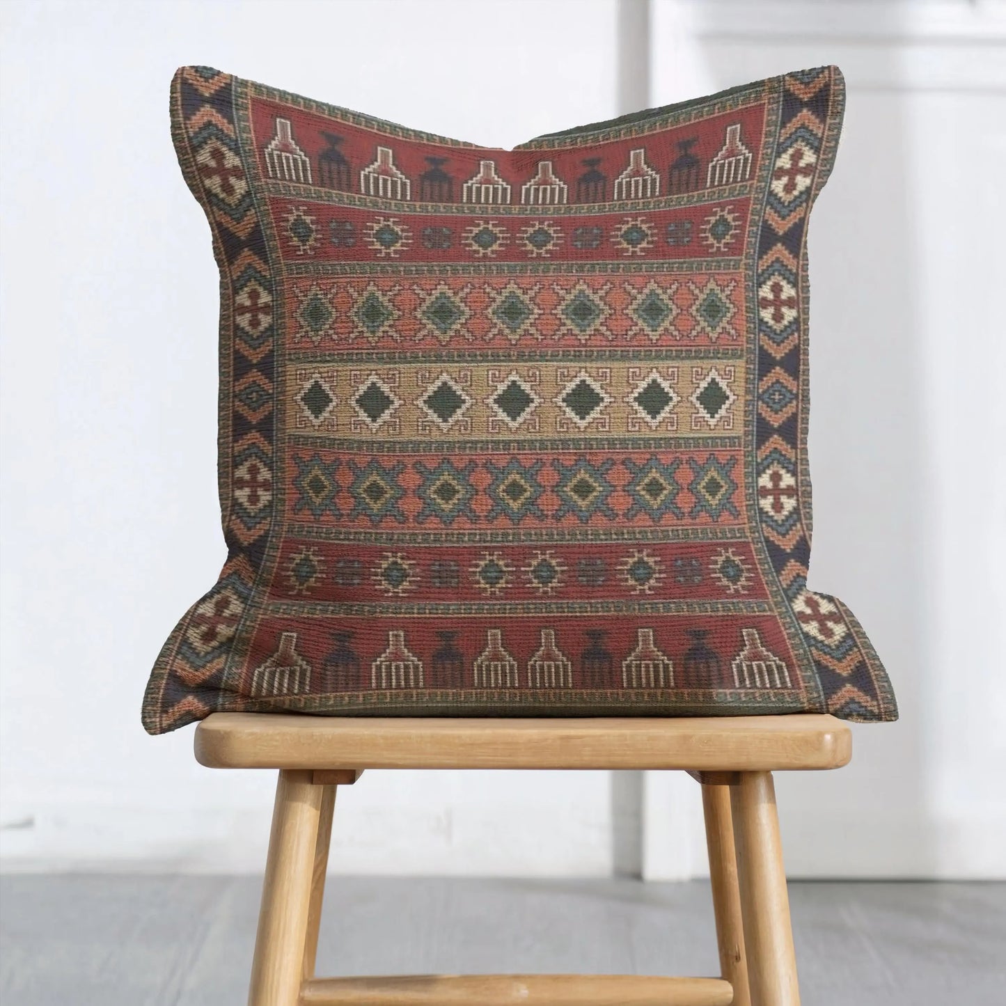 Anatolian Kilim Pillow - Turkish Throw Pillow With Tribal Pattern & Colorful Bohemian Cushion