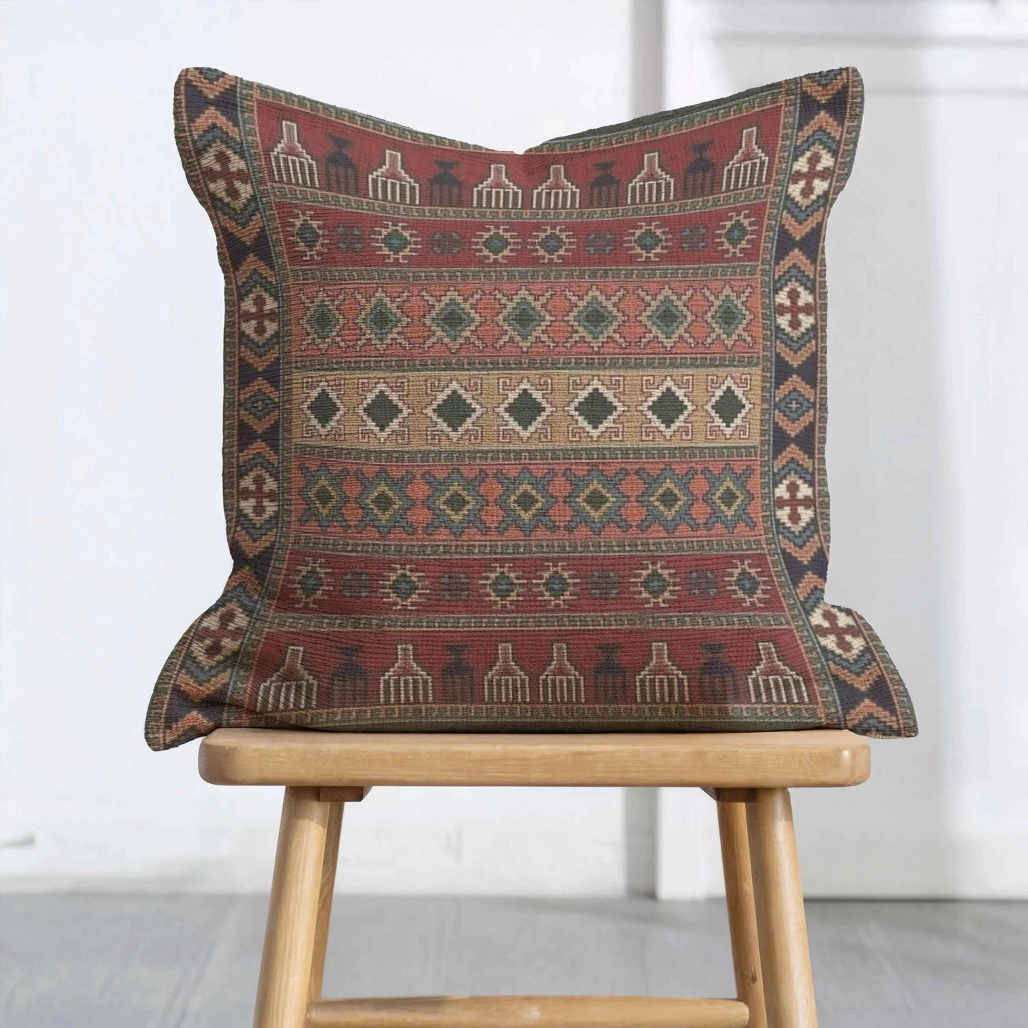 Anatolian Kilim Pillow - Turkish Throw Pillow With Tribal Pattern & Colorful Bohemian Cushion - timelessbohochic.com