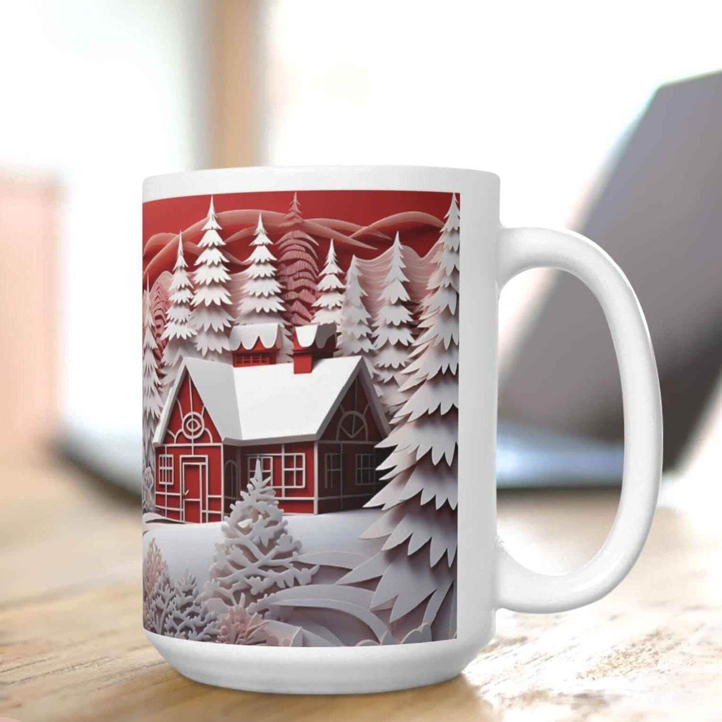 Winter Ceramic Mug - 15 oz Large Ceramic Cup with 3D Papercut Design - timelessbohochic.com
