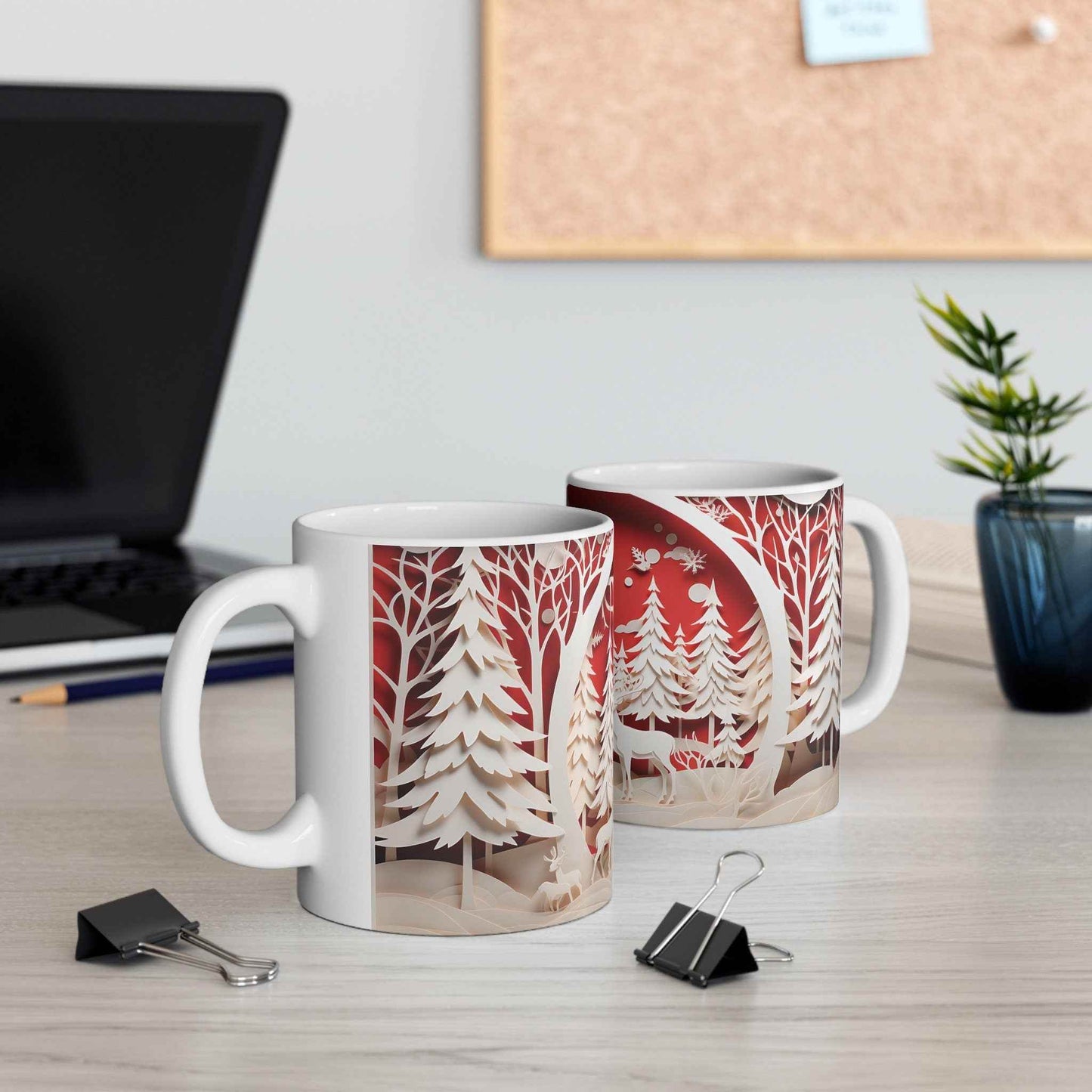 Christmas Coffee Mug - Red and White Holiday Drinkware, 11 oz Ceramic Cup - timelessbohochic.com