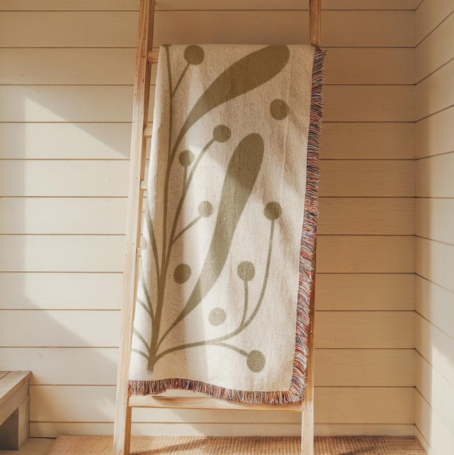 Mid Century Modern Tapestry - Woven Wall Art With Linden Leaf Design | Boho Home Decor