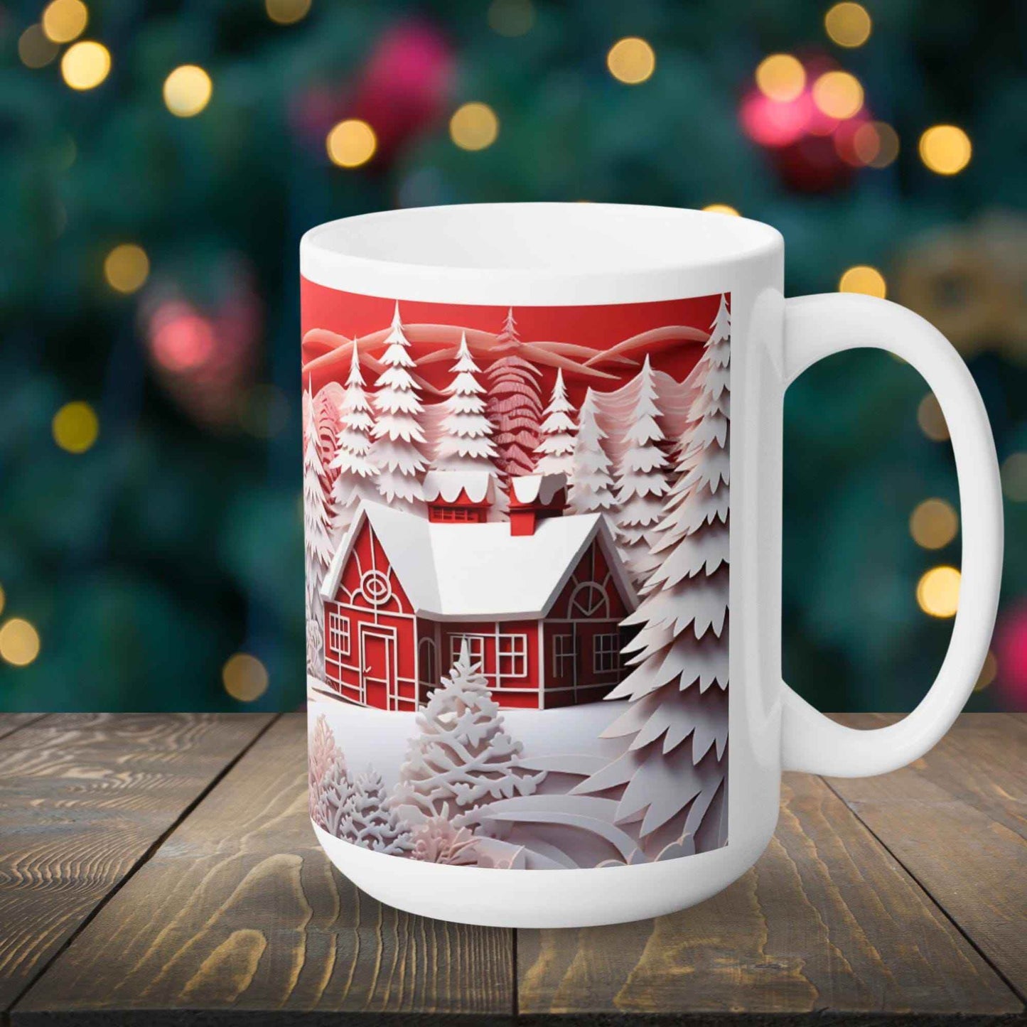 Winter Ceramic Mug - 15 oz Large Ceramic Cup with 3D Papercut Design - timelessbohochic.com