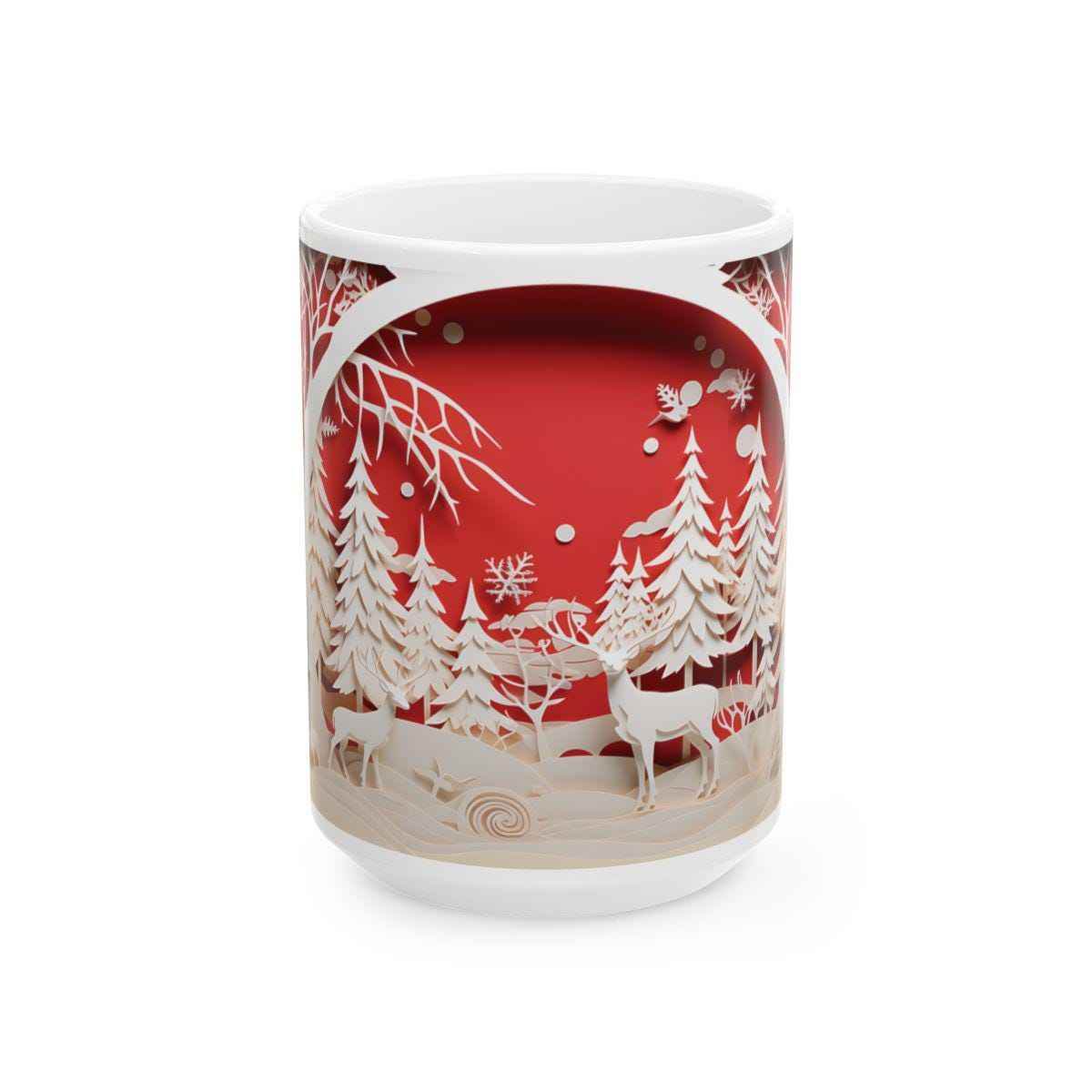 Christmas Coffee Mug - Red and White Holiday Drinkware, 11 oz Ceramic Cup - timelessbohochic.com