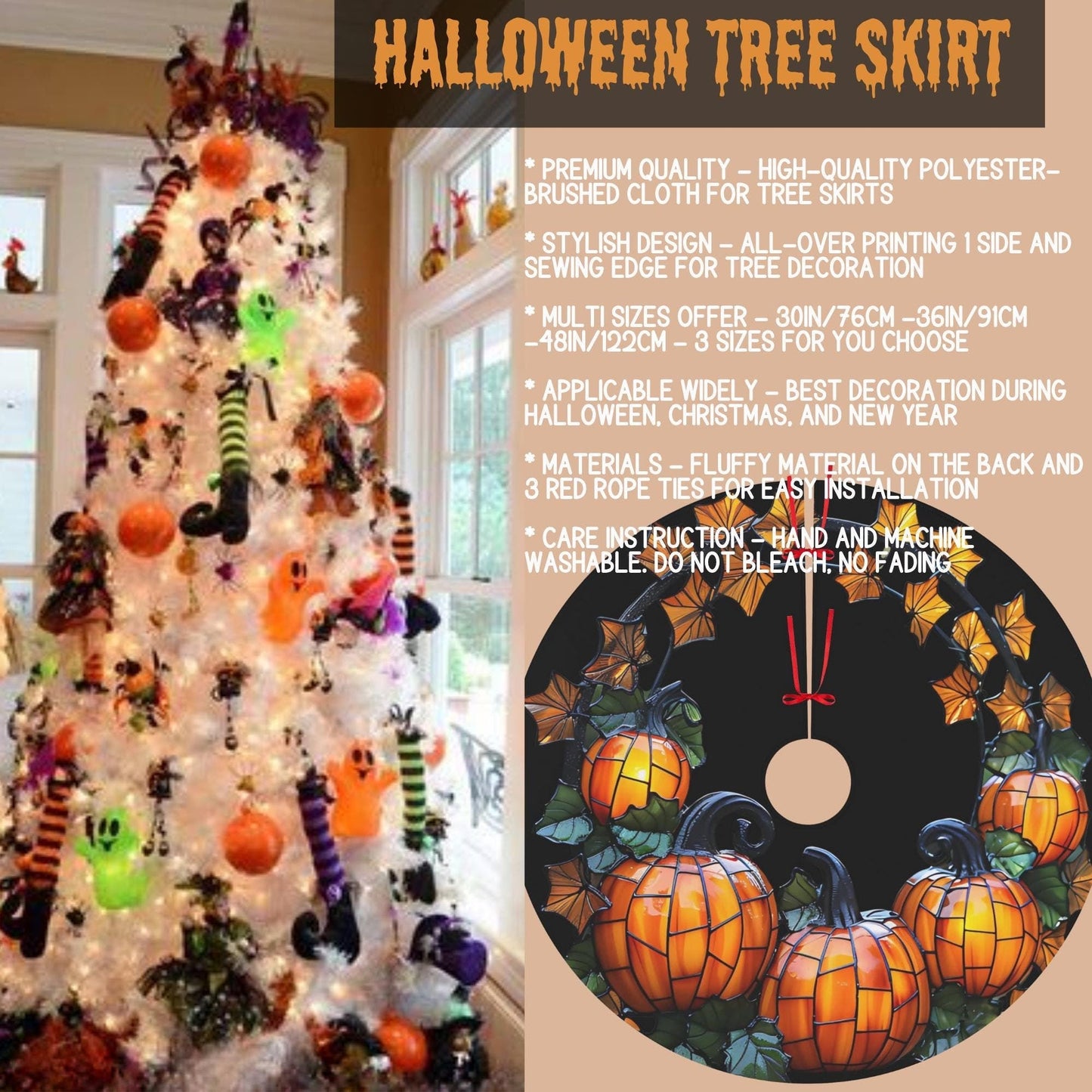 Thanksgiving Tree Skirt - Customizable Pumpkin Fleece Holiday Decor | Durable Fabric Seasonal Party Accessory