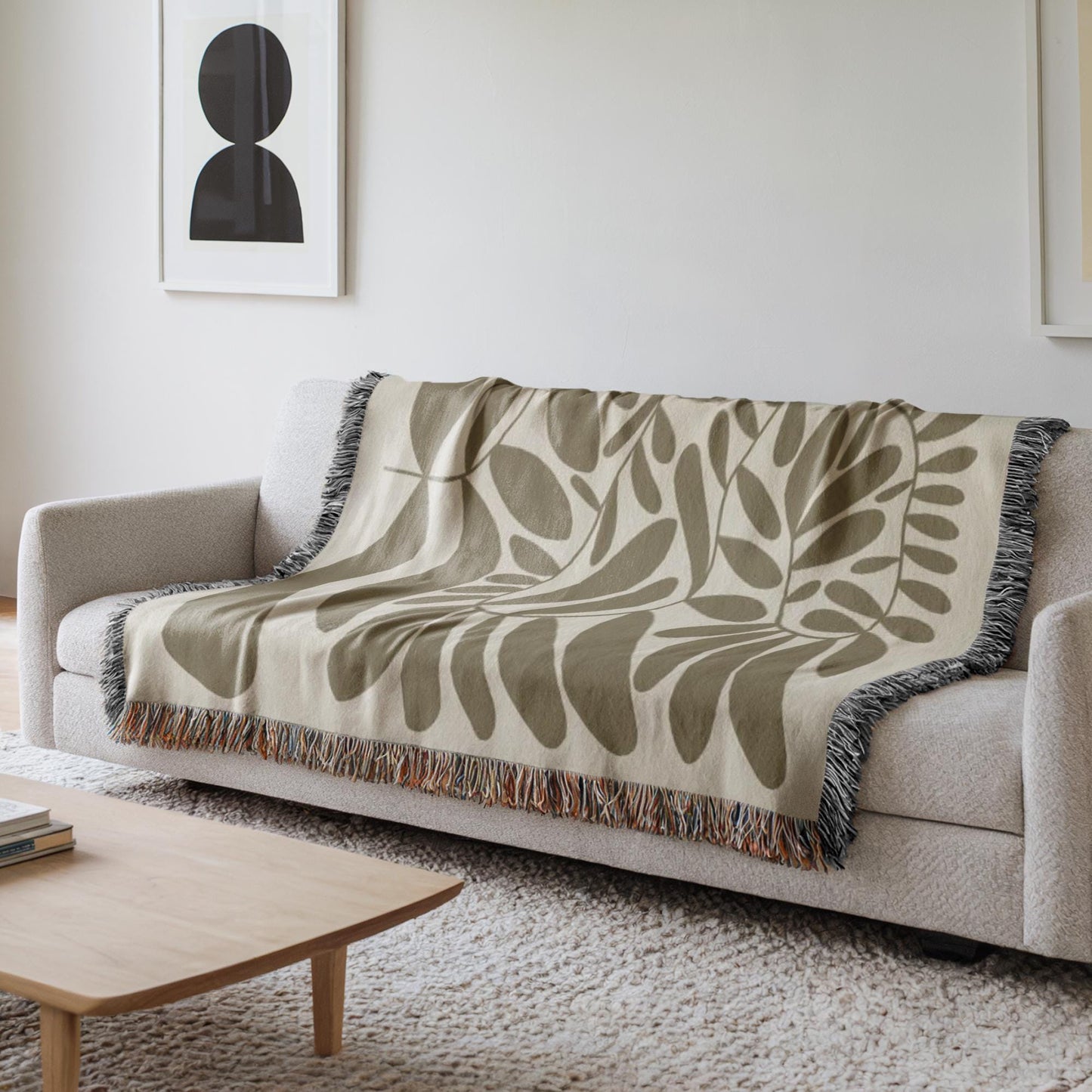 Mid-Century Scandi Blanket – Woven Cotton Throw with Colorful Fringed Edges