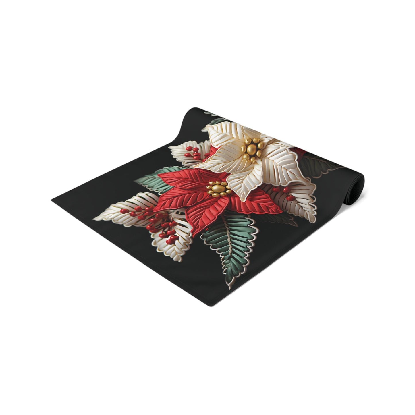 Poinsettia Table Runner - Red Green Runner | Elegant Holiday Table Decor