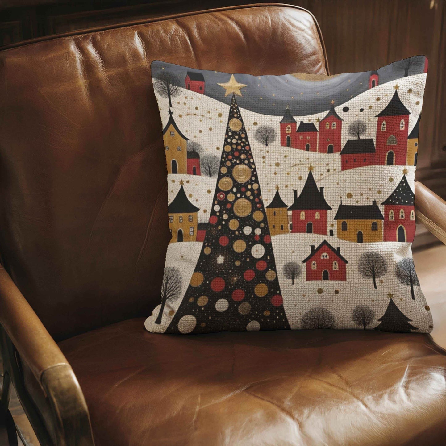 Christmas Landscape Pillow – Cozy Holiday Throw Pillow With Xmas Trees Under Moonlight - timelessbohochic.com