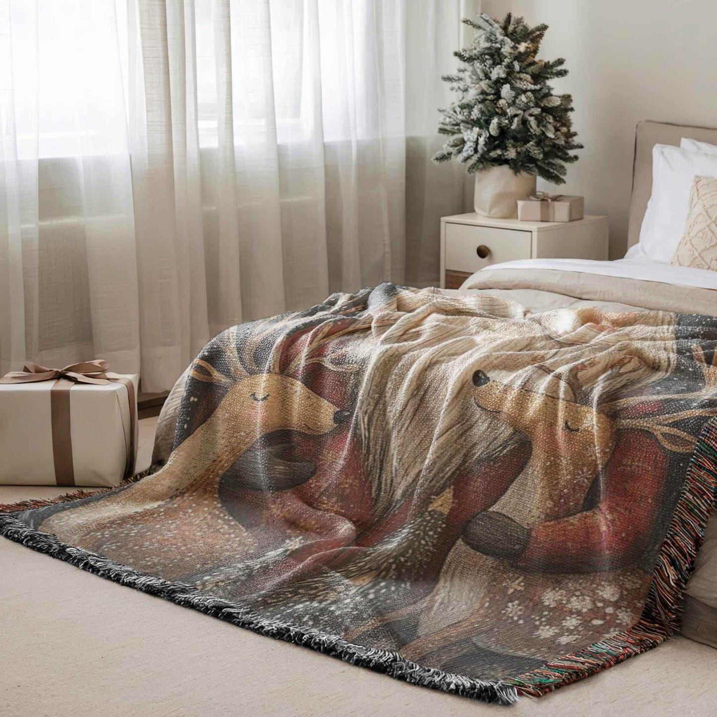 Christmas Woven Blanket – Santa Claus Throw with Fringed Edge, Cozy Holiday Bed Throw - timelessbohochic.com