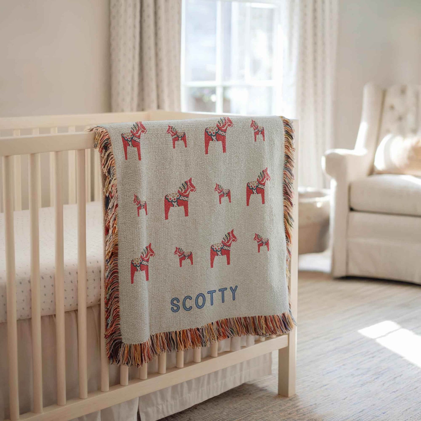 Personalized Baby Blanket - Custom Name Cotton Throw | Scandinavian Nursery Decor - timelessbohochic.com