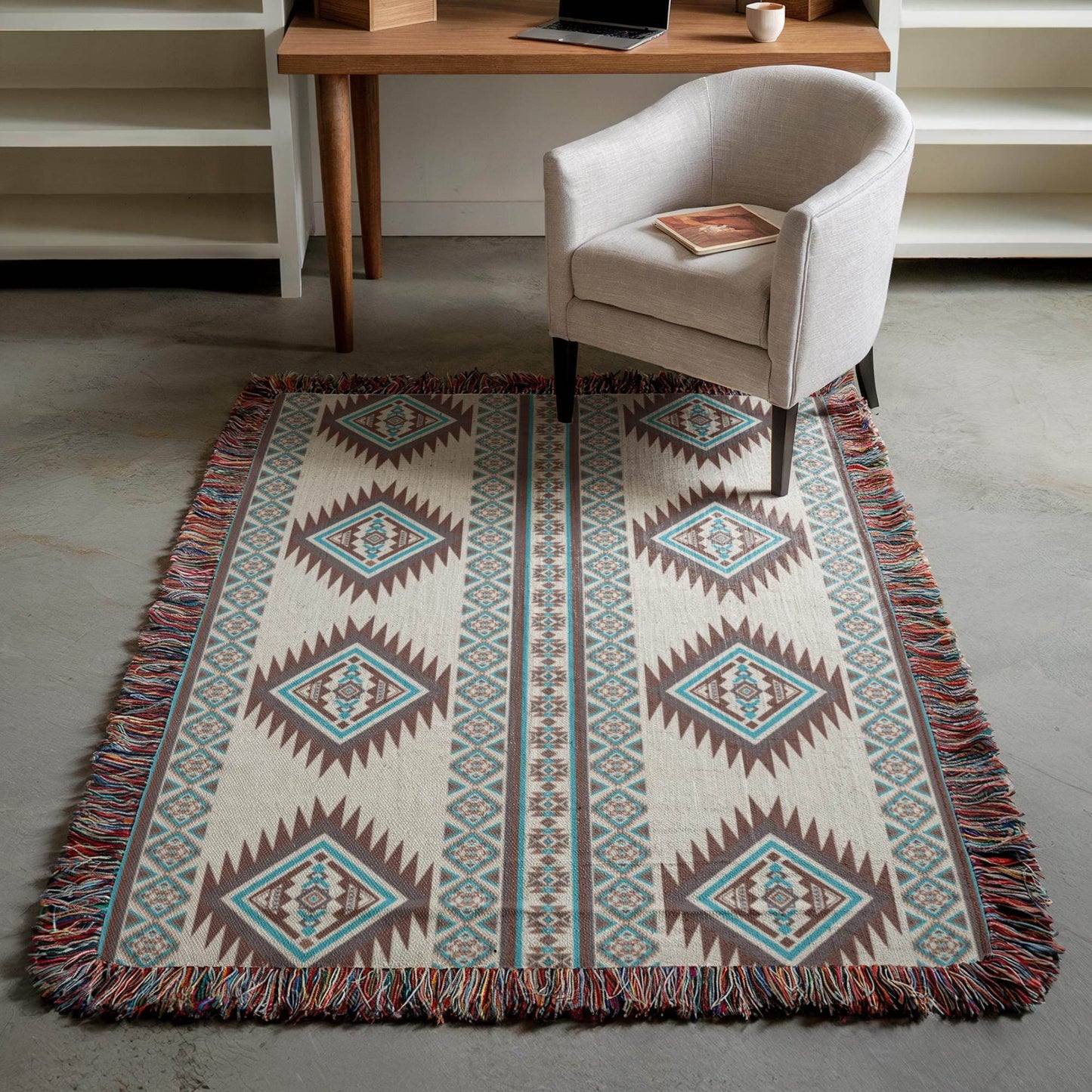 Woven Ikat Blanket - Tribal Bed Throw | Boho Chic Bedding, Colorful Fringed Cotton - timelessbohochic.com