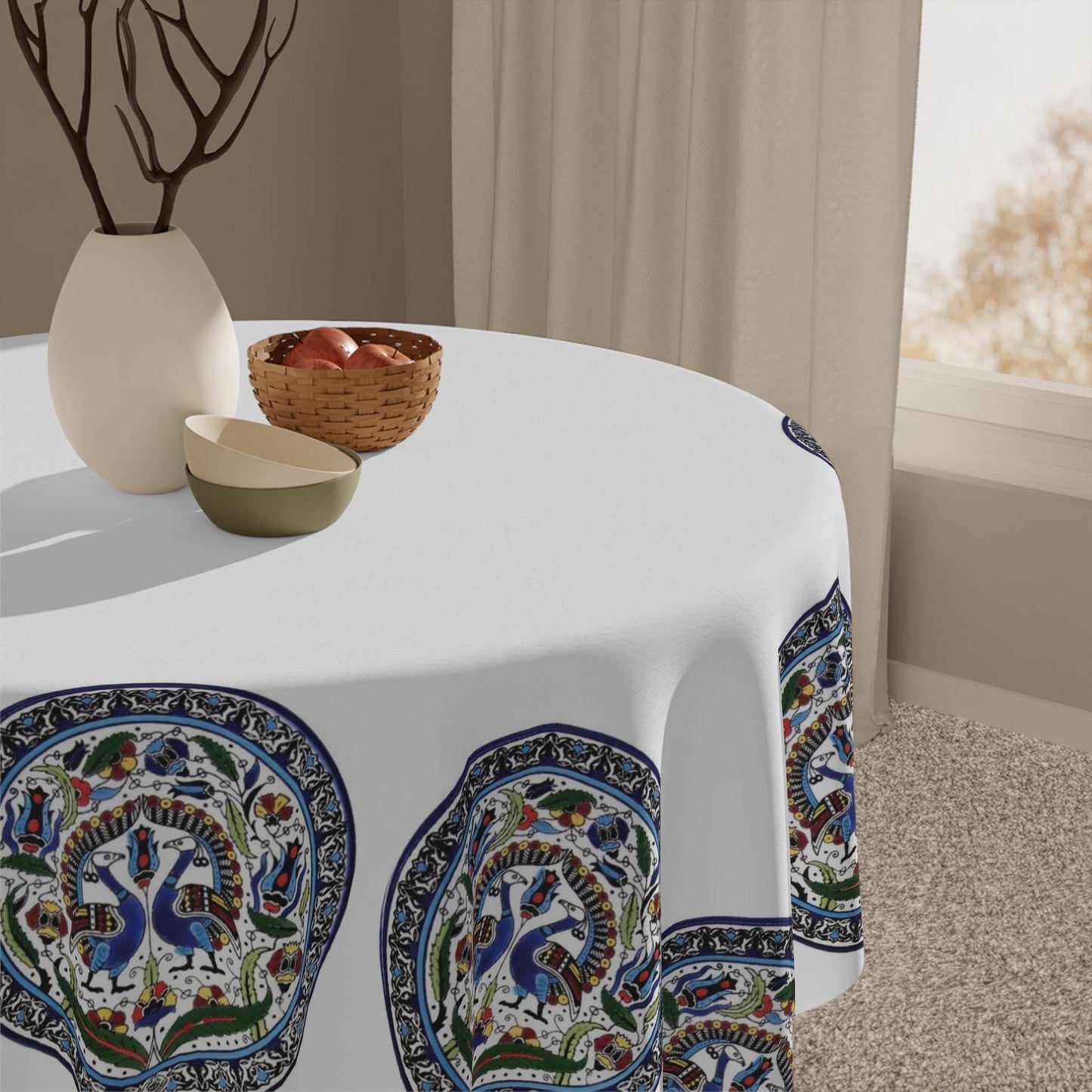 Armenian Peacocks Tablecloth - Elegant Bird Design Table Spread | Heritage Gift Armenia